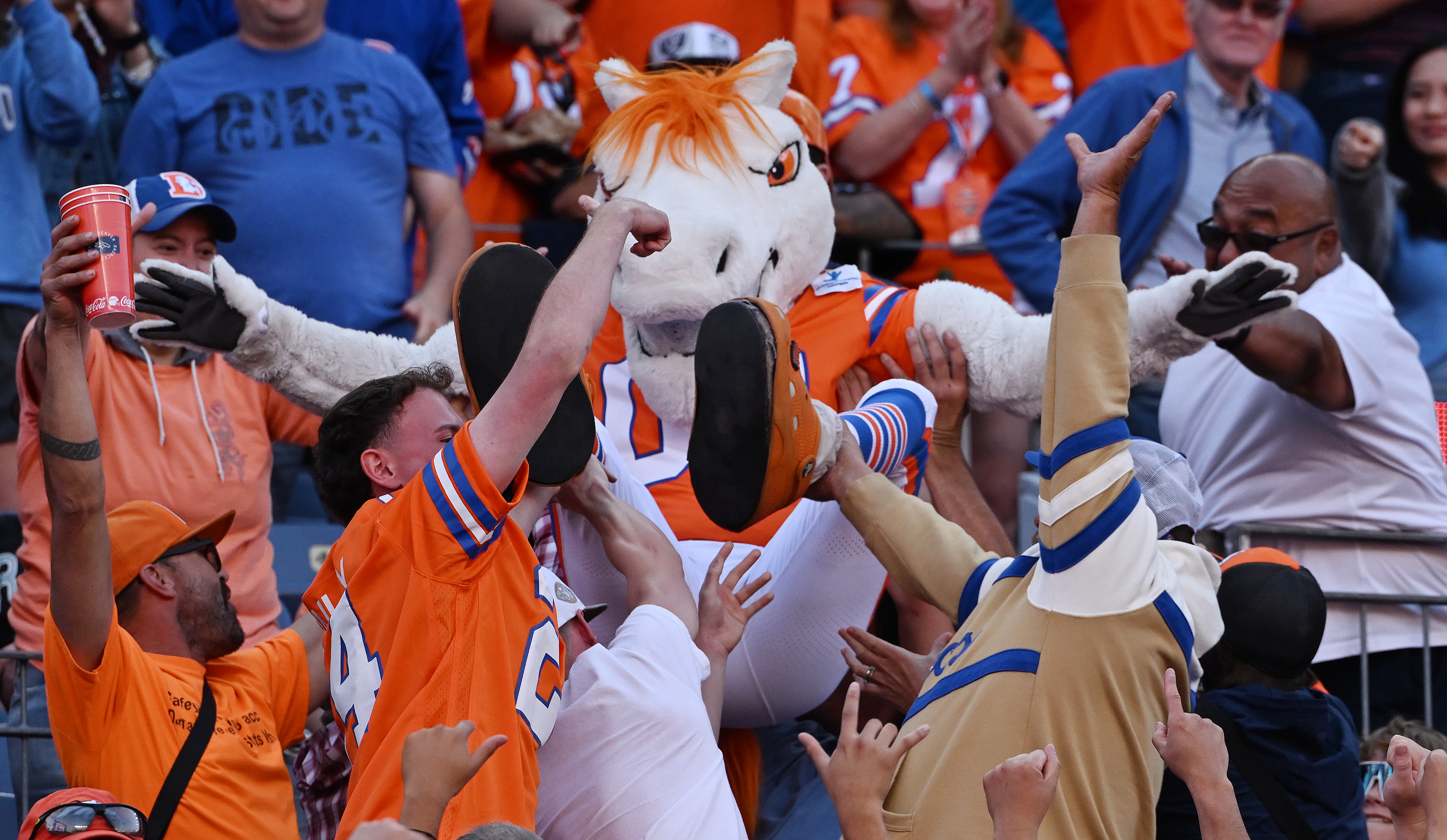 The game turned into a party with Miles and the crowd as the Broncos scored 34 points against the Raiders at Empower Field at Mile High on Sunday, Oct. 6, 2024. (Jerilee Bennett The Gazette)