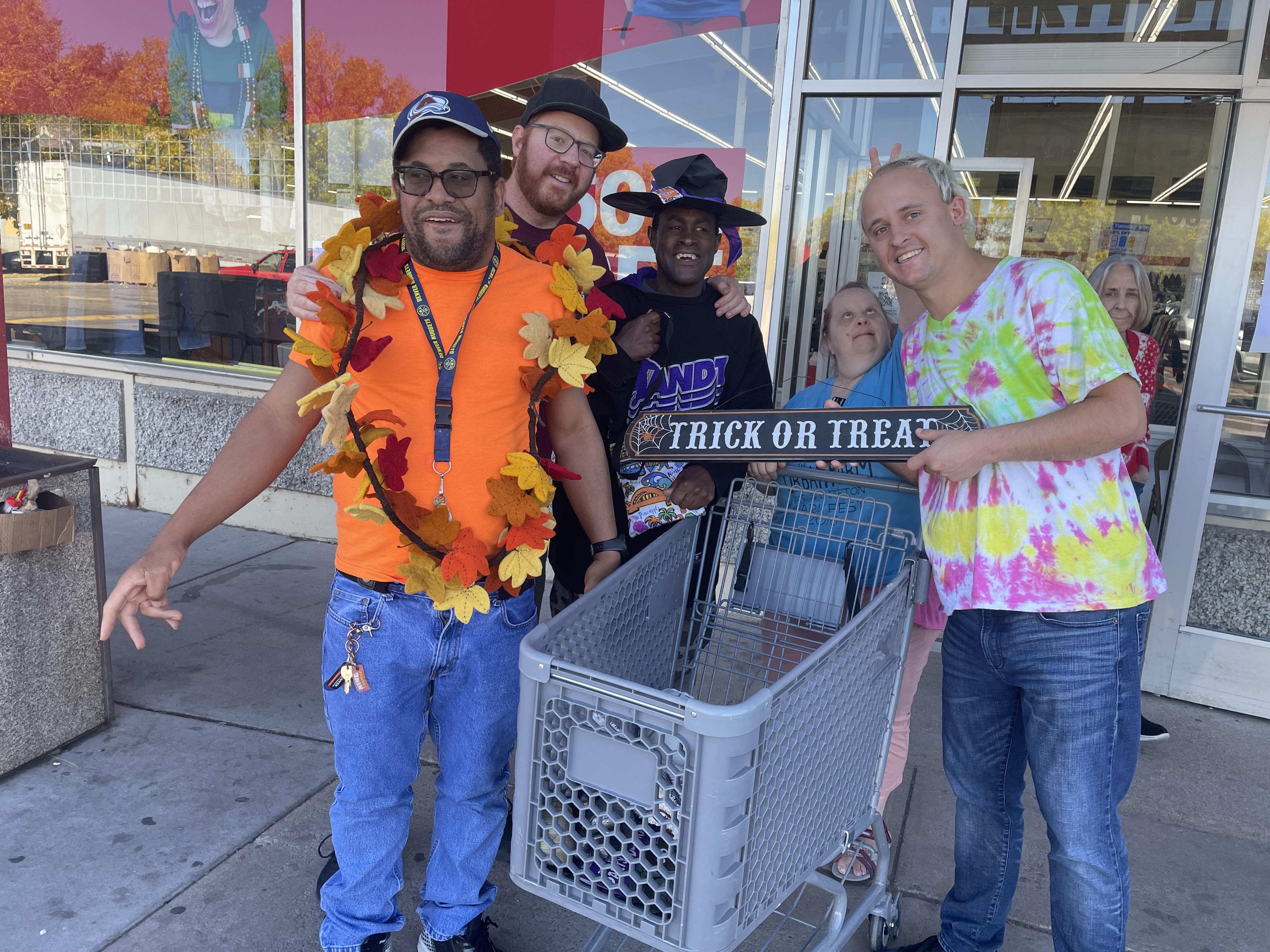 A crew of Halloween shoppers from Nostalgia Group bought $39 worth of costumes and decorations on 10/22/24. They plan to make a horror-comedy film with the props. (Carol McKinley)