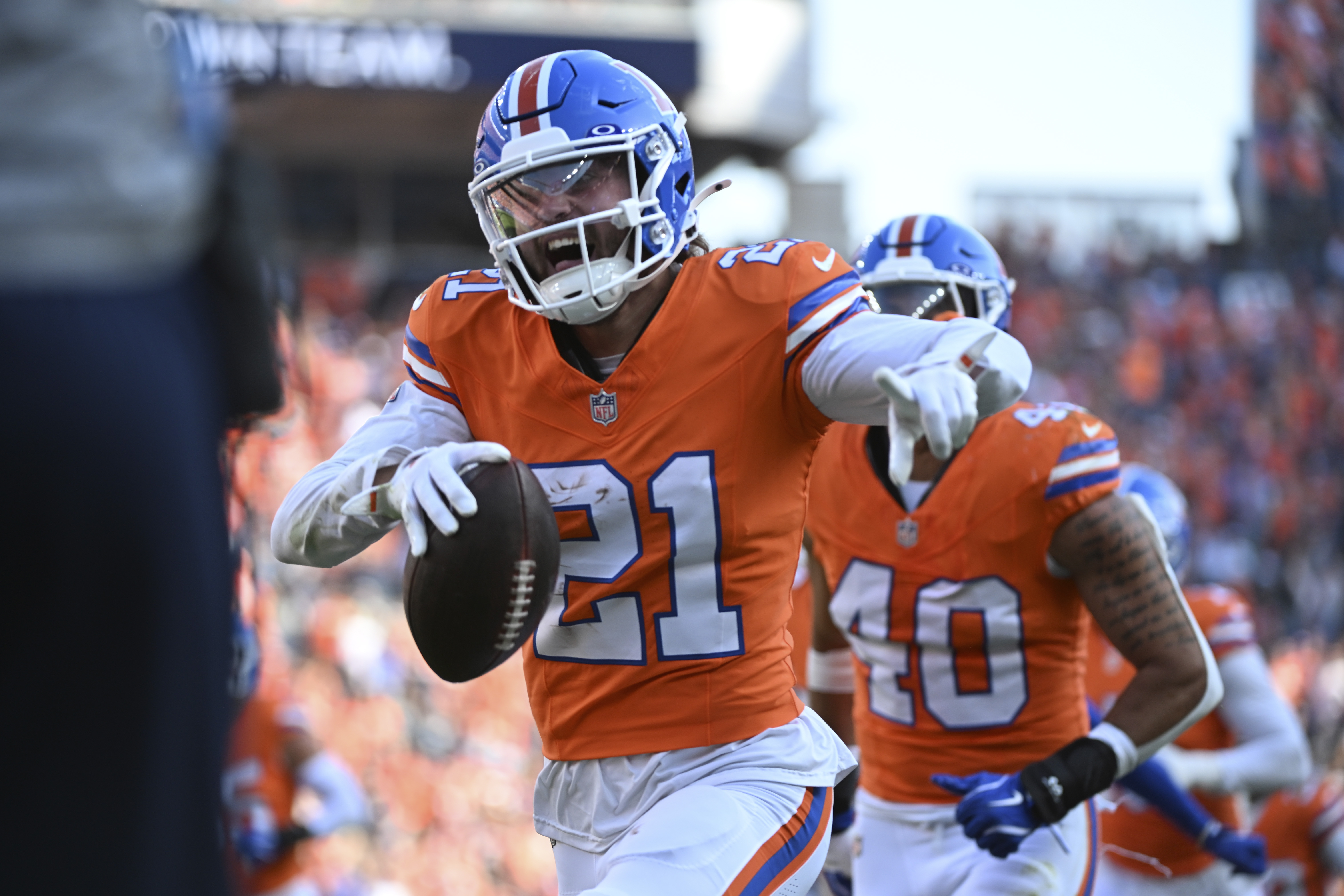 Denver Broncos cornerback Riley Moss (21) in the second half of an NFL football game Sunday, Oct. 6, 2024, in Denver. (AP Photo/Geneva Heffernan) (Geneva Heffernan)