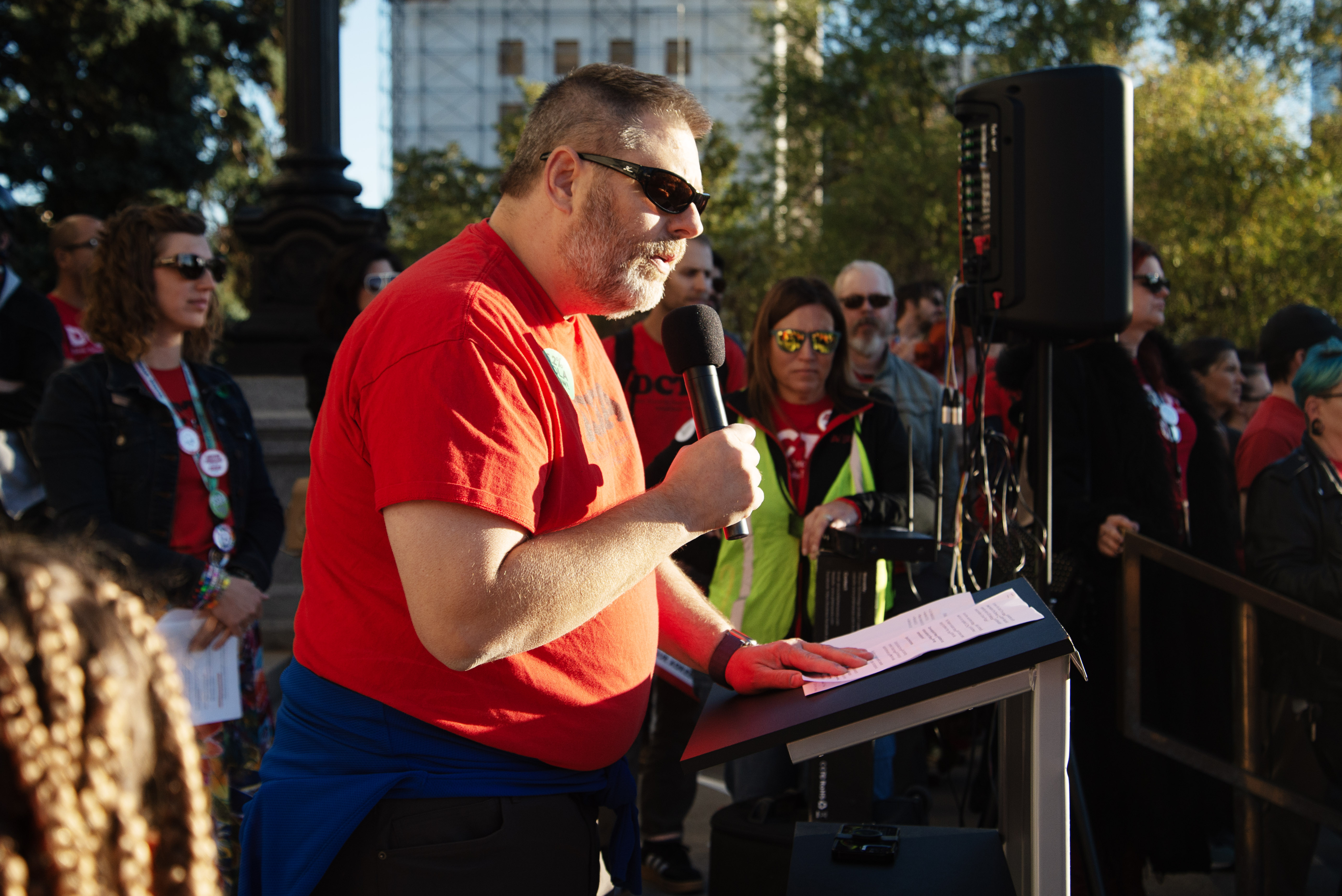 Rob Gould, the president of the Denver Teachers Classroom Association (DTCA) speaks to educators and DTCA members at a rally and march to the Denver Public Schools Emily Griffith Campus during a school board meeting to protest an agreed upon cost of living raise agreement from 2022 DTCA members say the district has yet to enact on Monday, Oct. 21, 2024. (TomHellauerMultimedia Producertom.hellauer@denvergazette.comhttps://denvergazette.com/content/tncms/avatars/f/9e/622/f9e6228a-3b6b-11ed-bf10-fbb71fa8e421.f54b911252c540f1d61709edc4727a39.png)