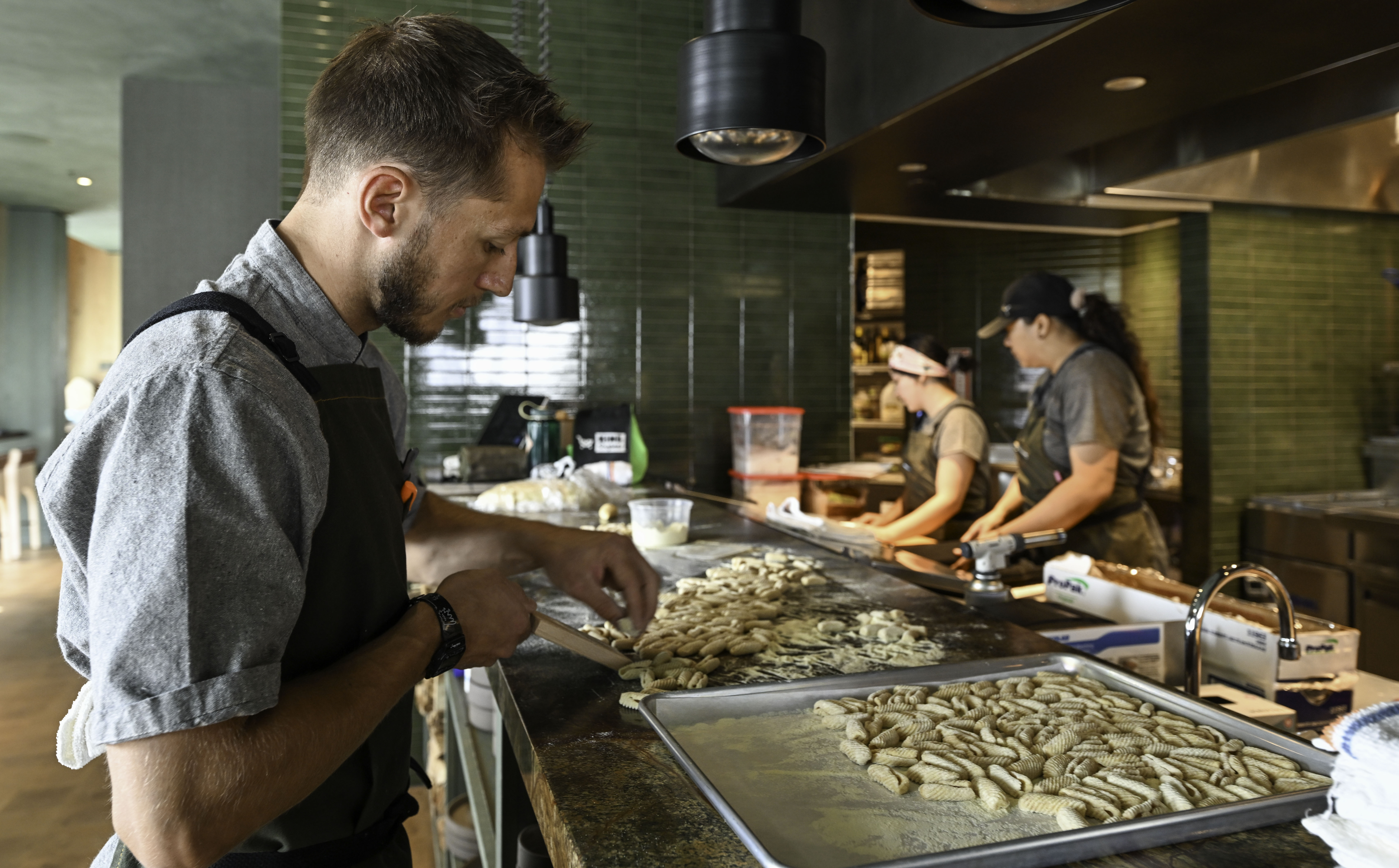 Chef Blaise Colamarino makes pasta by hand at the Stellar Jay restaurant at the Populus Hotel on Thursday, Oct. 17, 2024. (Jerilee Bennett, The Denver Gaze)
