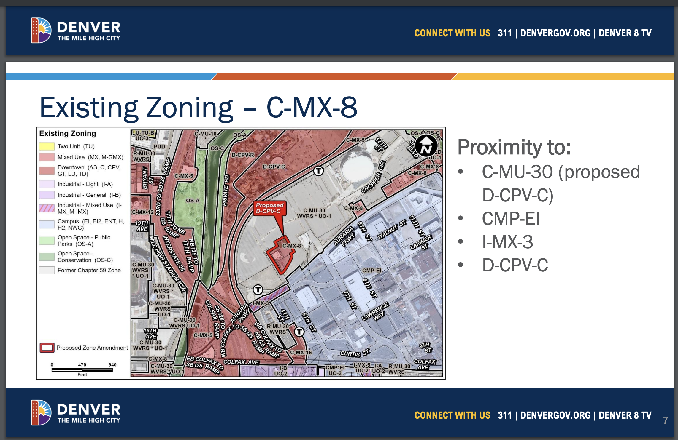 Existing zoning of the properties at 500, 501 and 551 Wewatta Street. Property Owner Landon Scott wants to rezone the small parcel to match the Ball Arena redevelopment zone code. (City of Denver)