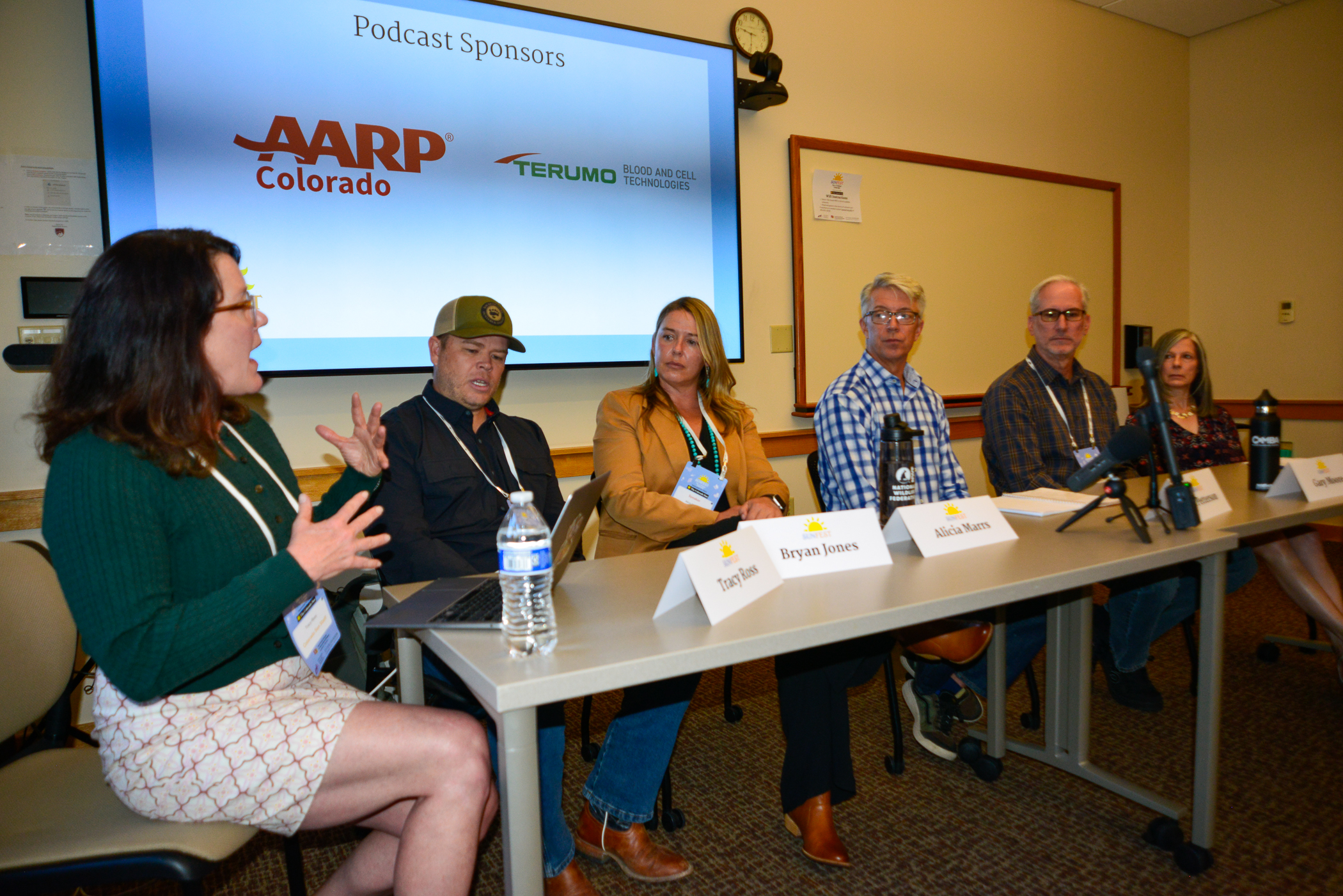 A panel discussion on public lands by the Colorado Sun Sept. 27, 2024. From left to right, Tracy Ross (moderator, Colorado Sun reporter); Brian Jones (Backcountry Hunters and Anglers); Alicia Marrs (National Wildlife Federation); Jim Petterson (Trust for Public Land); Gary Moore (Colorado Mountain Bike Association) and Kathleen Sgamma (Western Energy Alliance). (ScottWeiserEnterprise Reporterscott.weiser@gazette.comhttps://secure.gravatar.com/avatar/bedf4ba0a073402c3991ce97ce2869c4?d=mm&r=g)