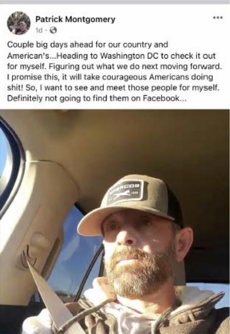 Patrick Montgomery's Facebook post. (Provided by the FBI)