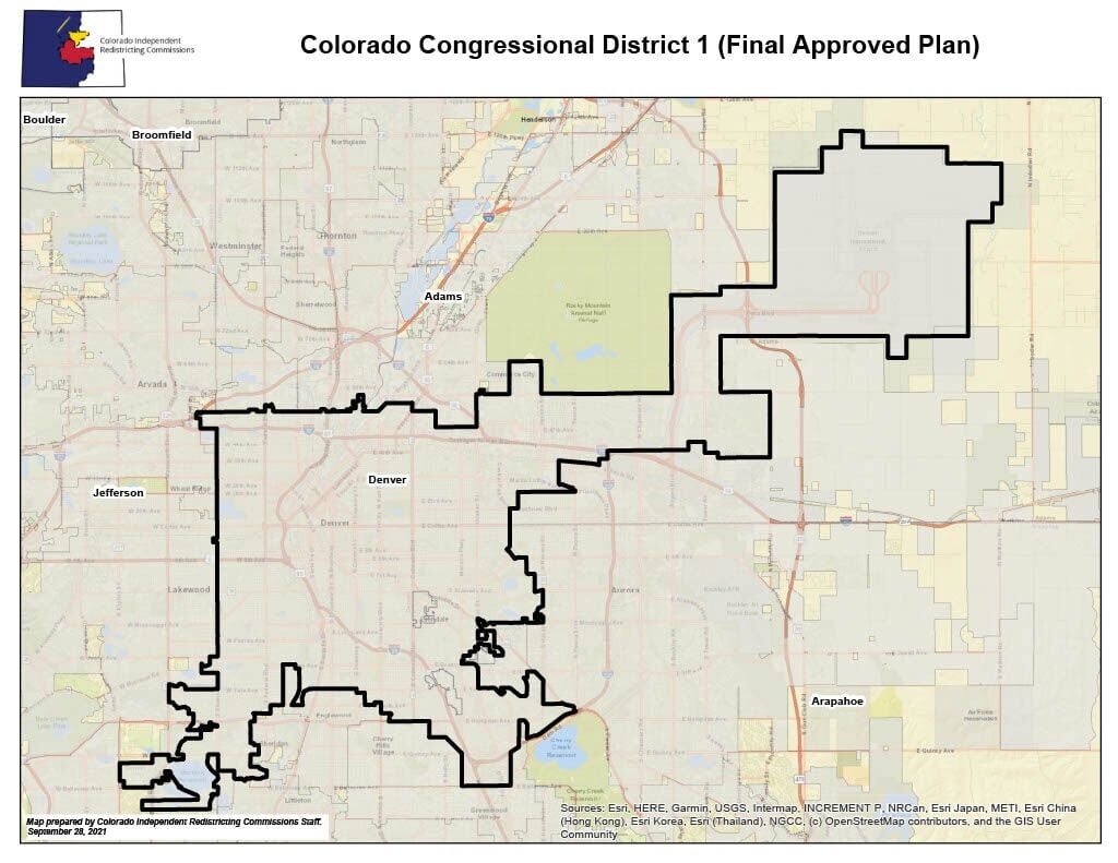 Colorado's 1st Congressional District Map. (Source: Colorado Independent Redistricting Commissions).