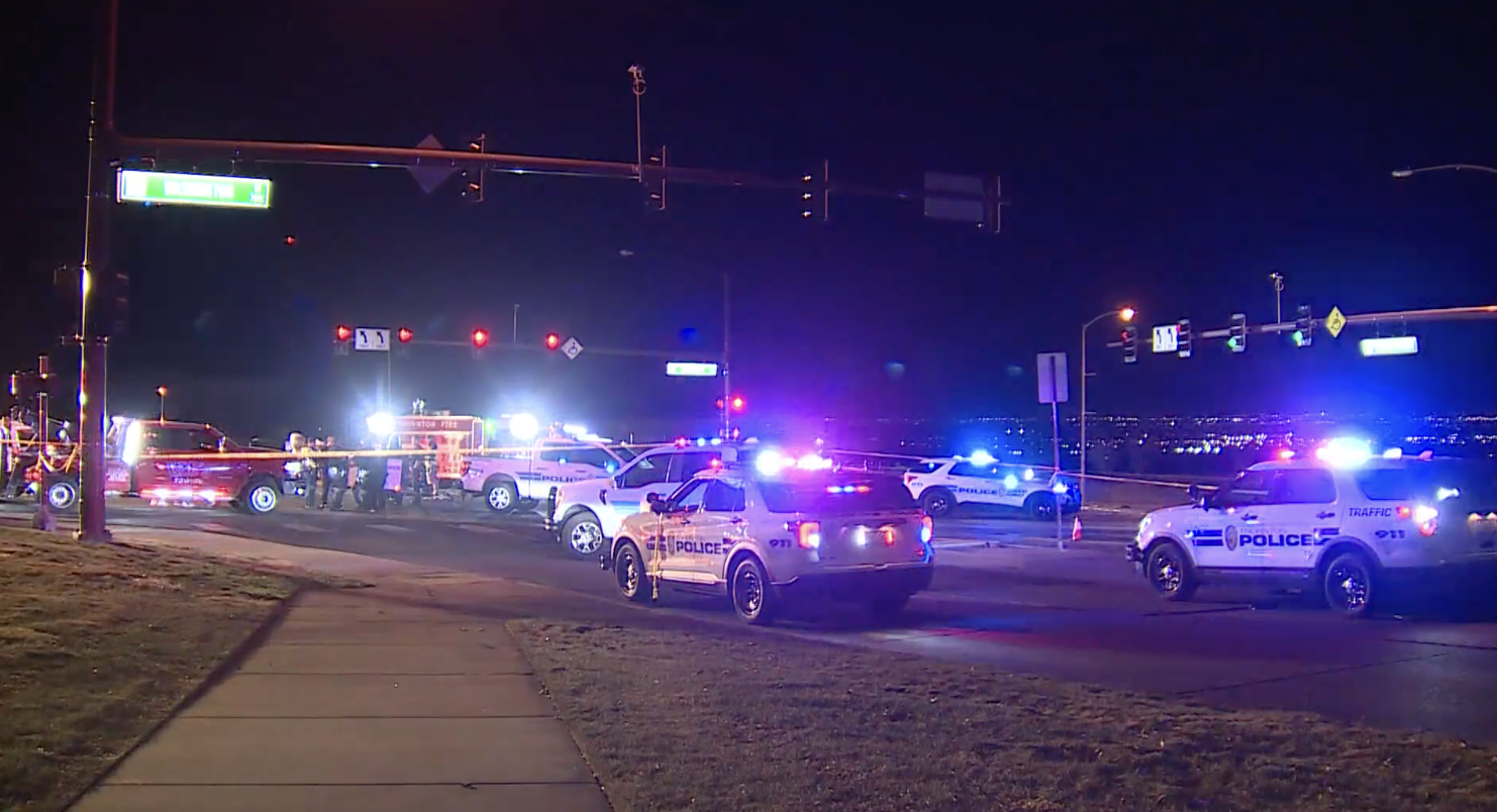 Thornton police officers respond to a crash at the intersection of Thornton Parkway and Washington Street on Saturday, Oct. 26. Four people were killed, while one was injured in what police say was a high speed, rear-end crash. (9NEWS)