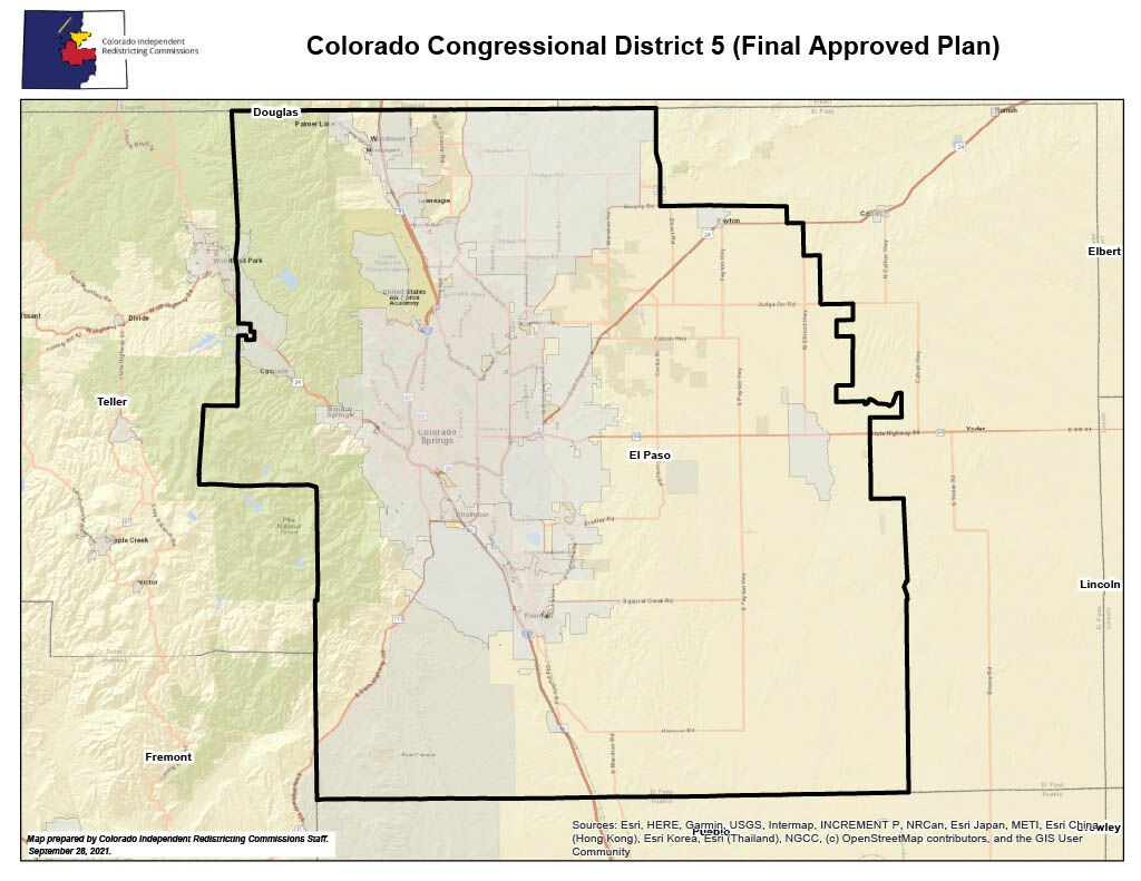 Colorado's 5th Congressional District Map. (Source: Colorado Independent Redistricting Commissions).