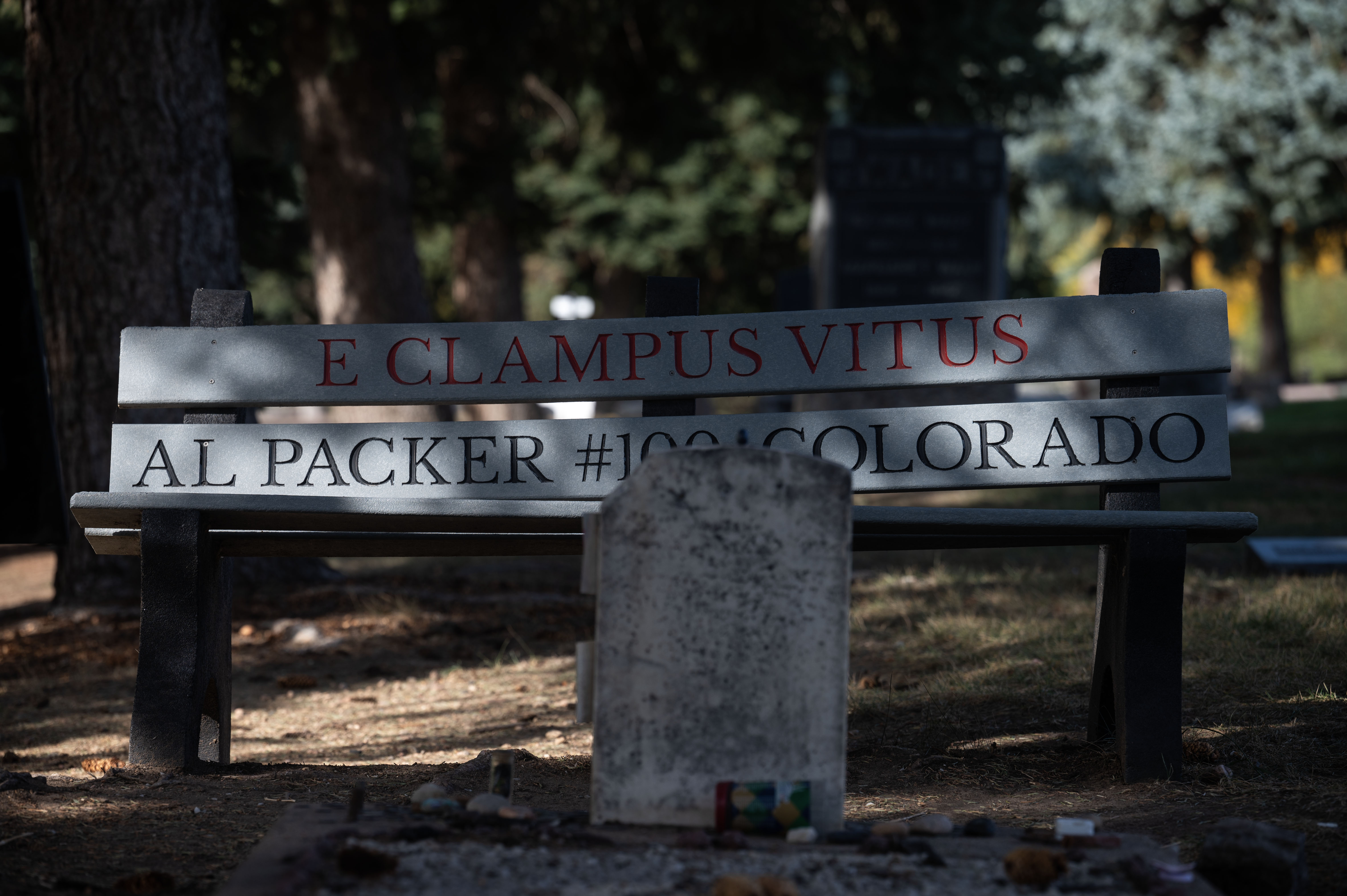 Alfred Packer is the only man in US History to be convicted of a crime related to Cannibalism. His headstone lies in the Littleton Cemetery, where people leave coins and trinkets such as silverware, painted stones, and occasionally chicken bones. (Stephen Swofford, Denver Gazette) (Stephen Swofford Denver Gazette)