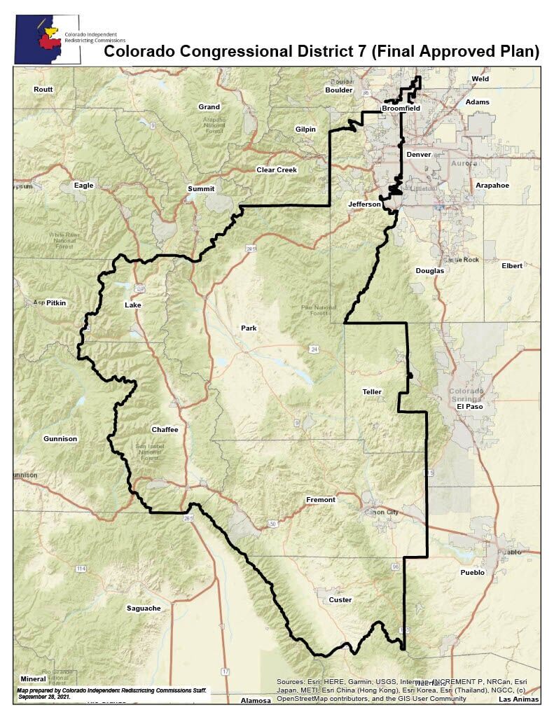 Colorado's 7th Congressional District Map. (Source: Colorado Independent Redistricting Commissions).