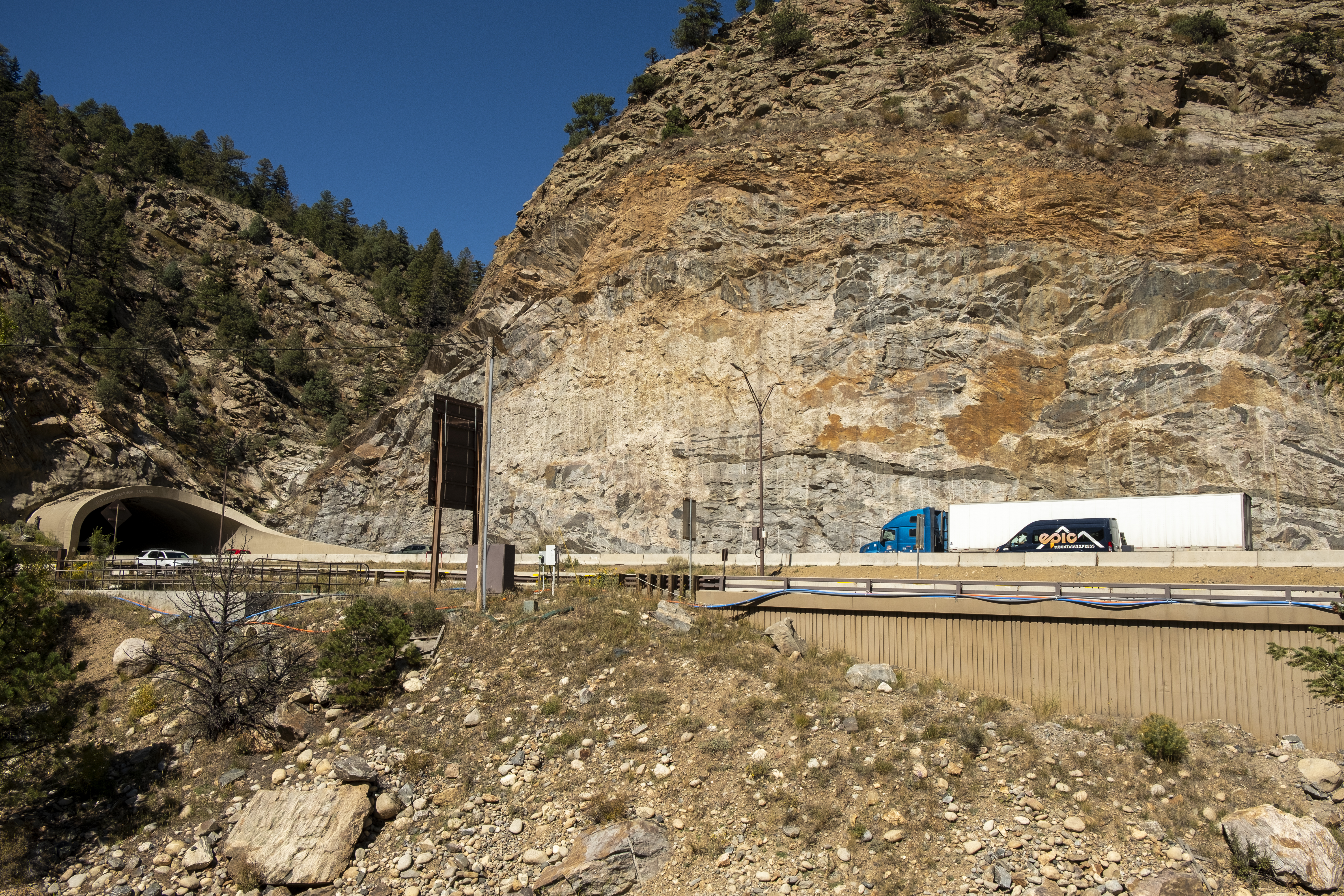 Traffic moves along Interstate 70 east of the Veterans Memorial Tunnels near Idaho Springs, Colorado Thursday, Sept. 26, 2024.Rock scaling, rock blasting and other highway maintenance will begin October 2024 on multiple sections of the interstate near Idaho Springs and Floyd Hill, potentially creating traffic congestion Monday through Thursday between 9 a.m. and 3 p.m. and Fridays between 9 a.m. and noon, with blasting to continue through 2026. (JonathanIngrahamDigital Strategistjonathan.ingraham@denvergazette.comhttps://denvergazette.com/content/tncms/avatars/c/dd/7f0/cdd7f086-b693-11ec-b373-bba598953eb6.fc0f5608a6f1144f64f080f771bd904d.png)