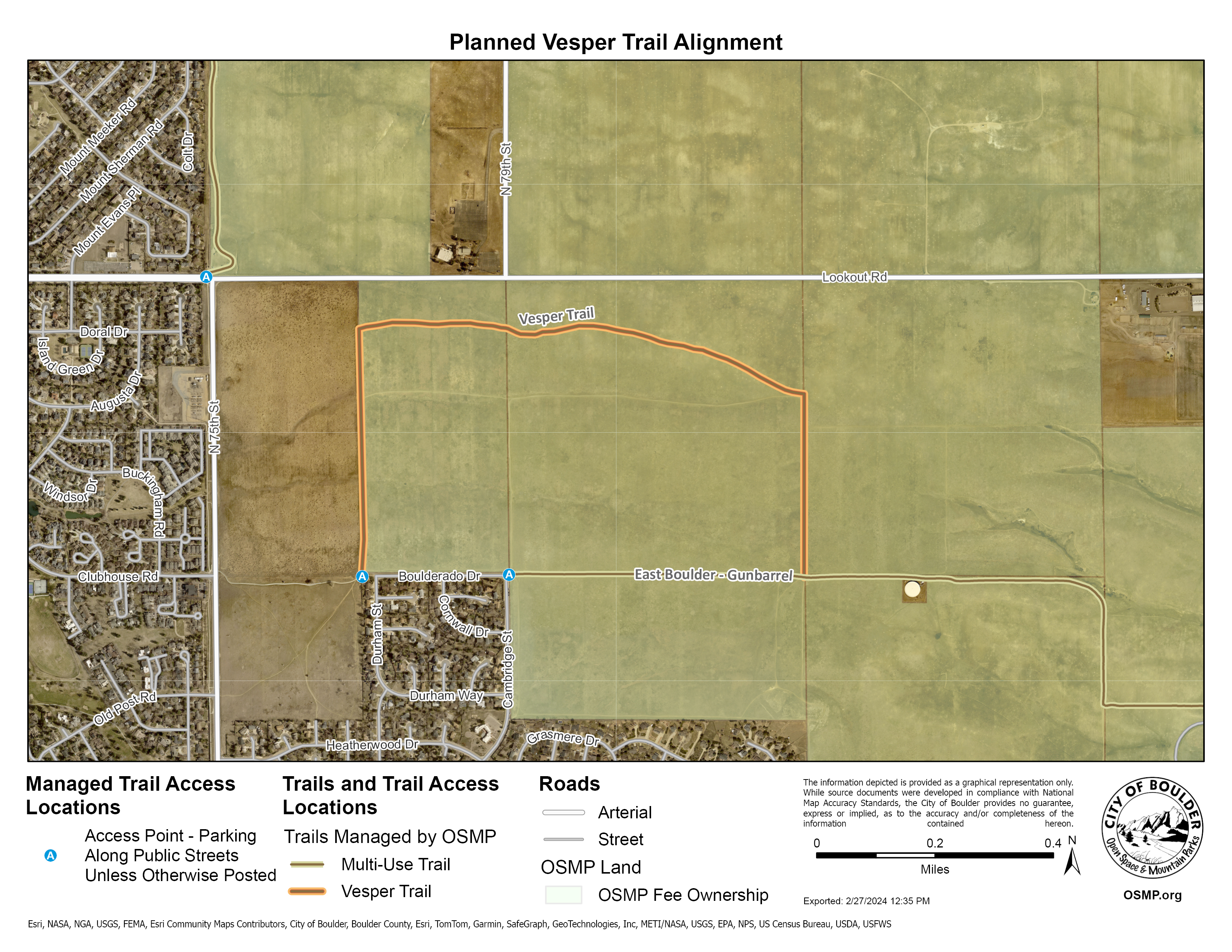 A map of the Vesper Trail in Boulder County, Colorado. The trail was recently opened. (Courtesy, City of Boulder)
