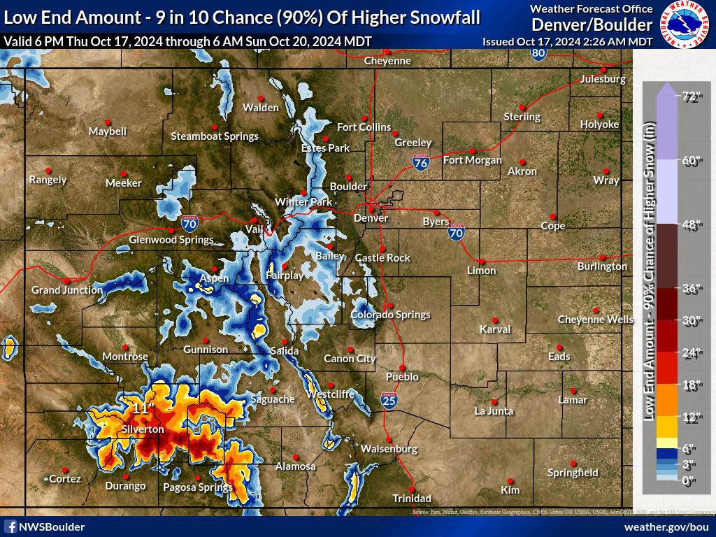 The 'low-end' snowfall forecast. Map: National Weather Service.