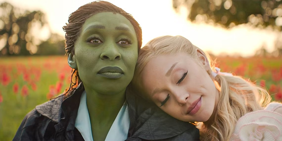Cynthia Erivo, left, as Elphaba, and Ariana Grande as Glinda in the film 'Wicked,