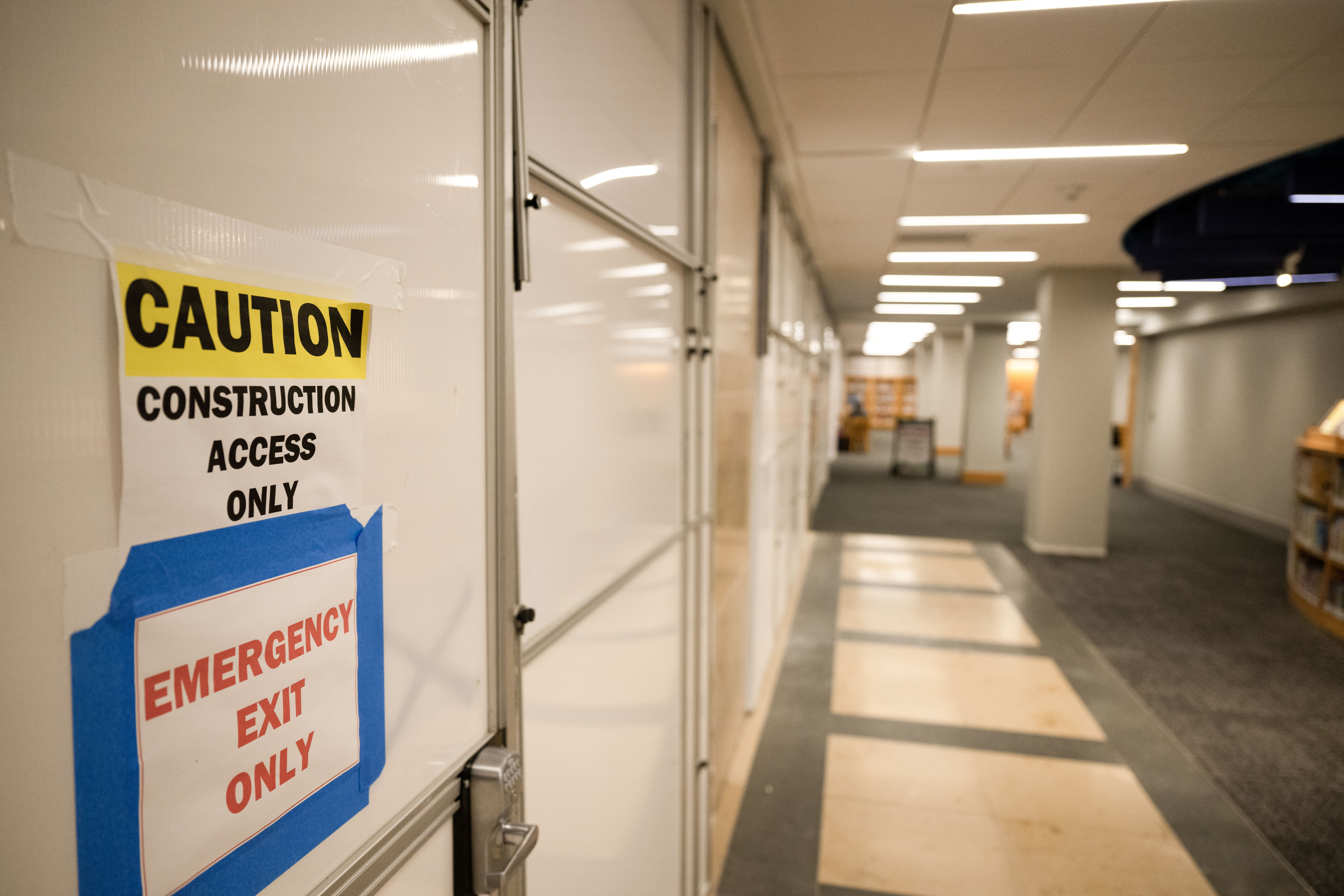 Signs close off part of the Denver Public Library’s Central Library on Tuesday, Sept. 17, 2024. The library is set to fully open Sunday, Nov. 3, 2024. (Stephen Swofford, Denver Gazette) (StephenSwoffordPhotographerstephen.swofford@gazette.comhttps://secure.gravatar.com/avatar/1ddcaf11c5d70eaa58546ddc4e038687?d=mm&r=g)
