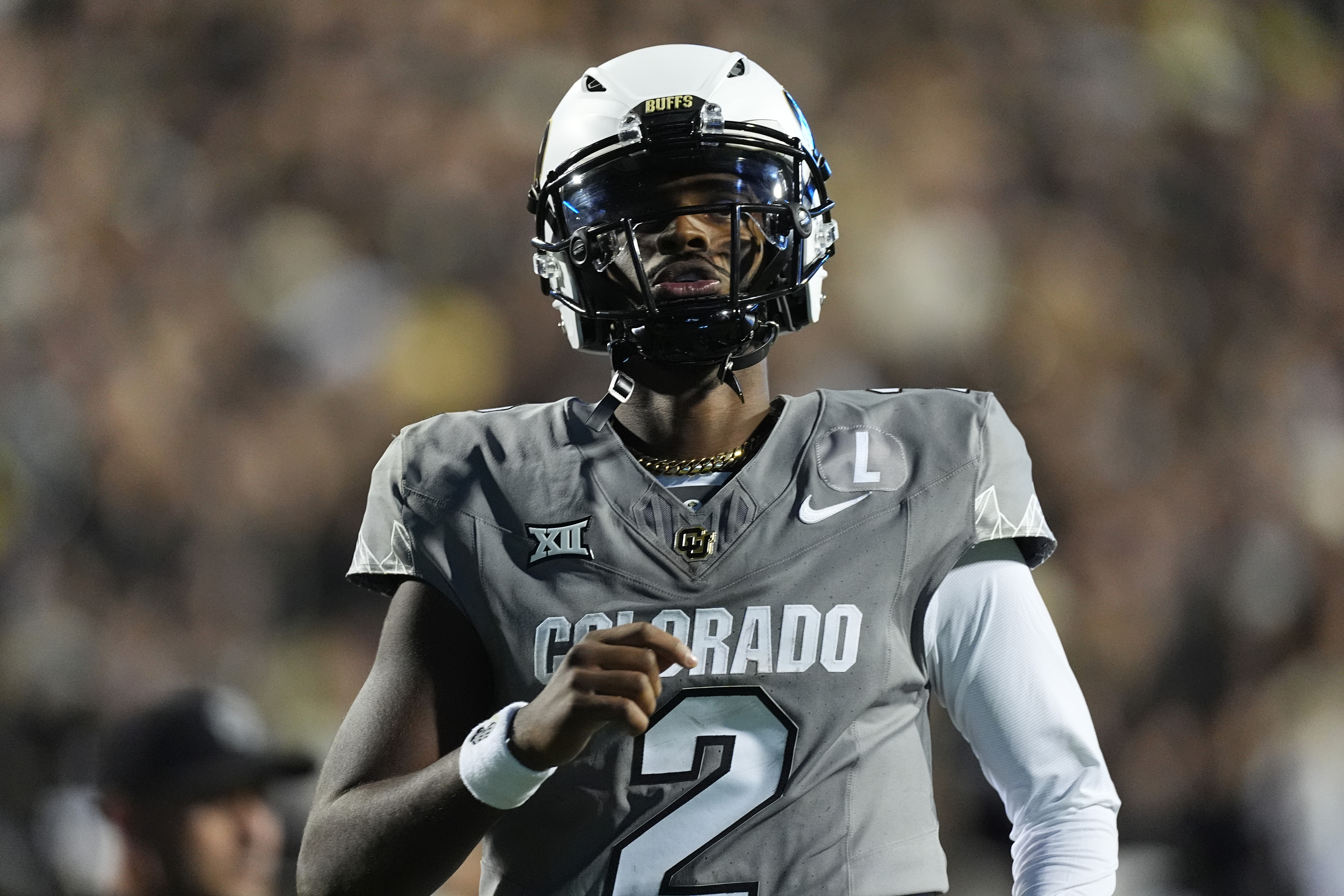 Colorado quarterback Shedeur Sanders (2) in the first half of an NCAA college football game Saturday, Oct. 26, 2024, in Boulder, Colo. AP Photo/David Zalubowski) (David Zalubowski)