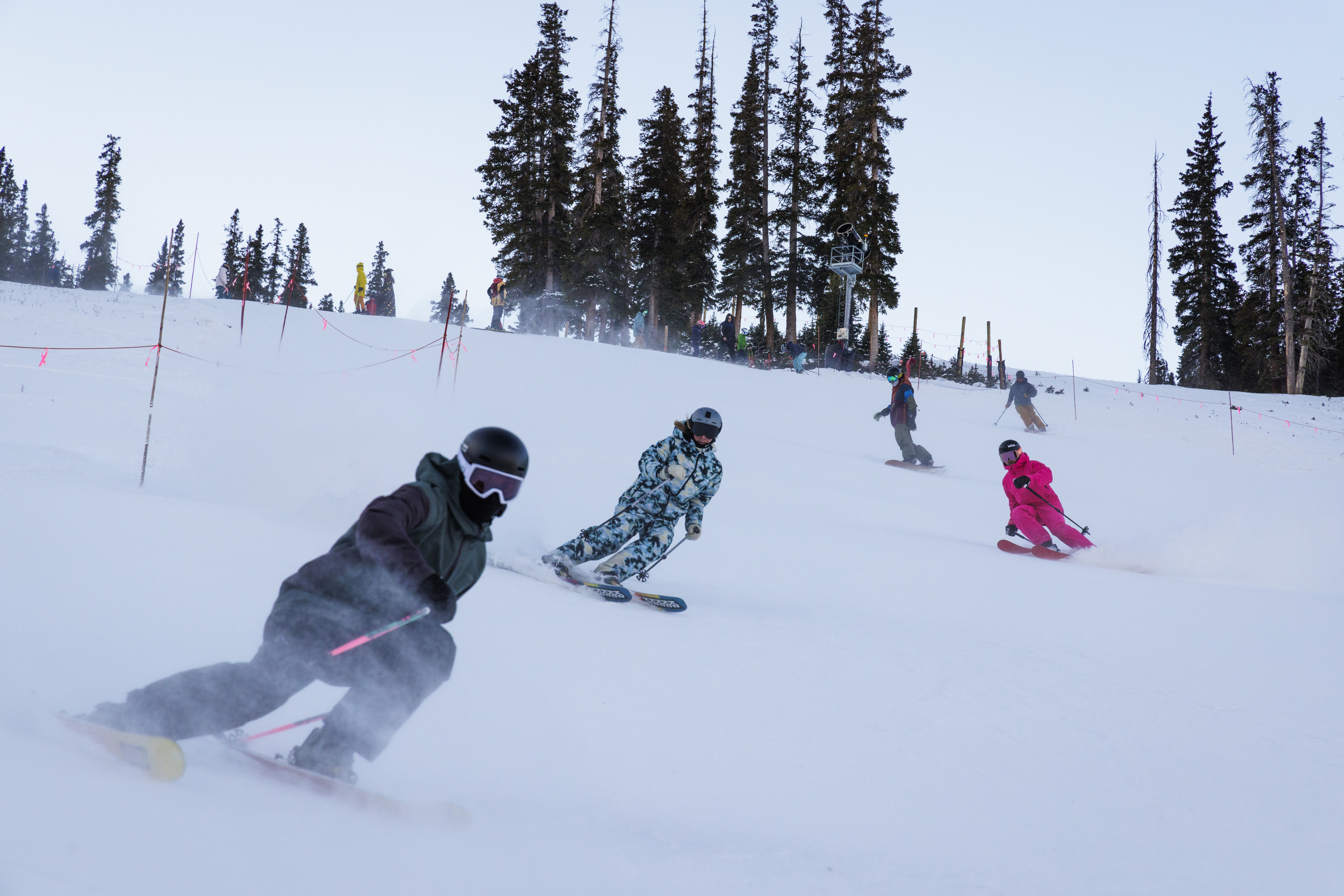 Skiers and snowboarders descend High Noon trail Saturday, Nov. 2, 2024 at Arapahoe Basin Ski Area on opening day. (Courtesy photo, Lucas Herbert,/Arapahoe Basin Ski Area)