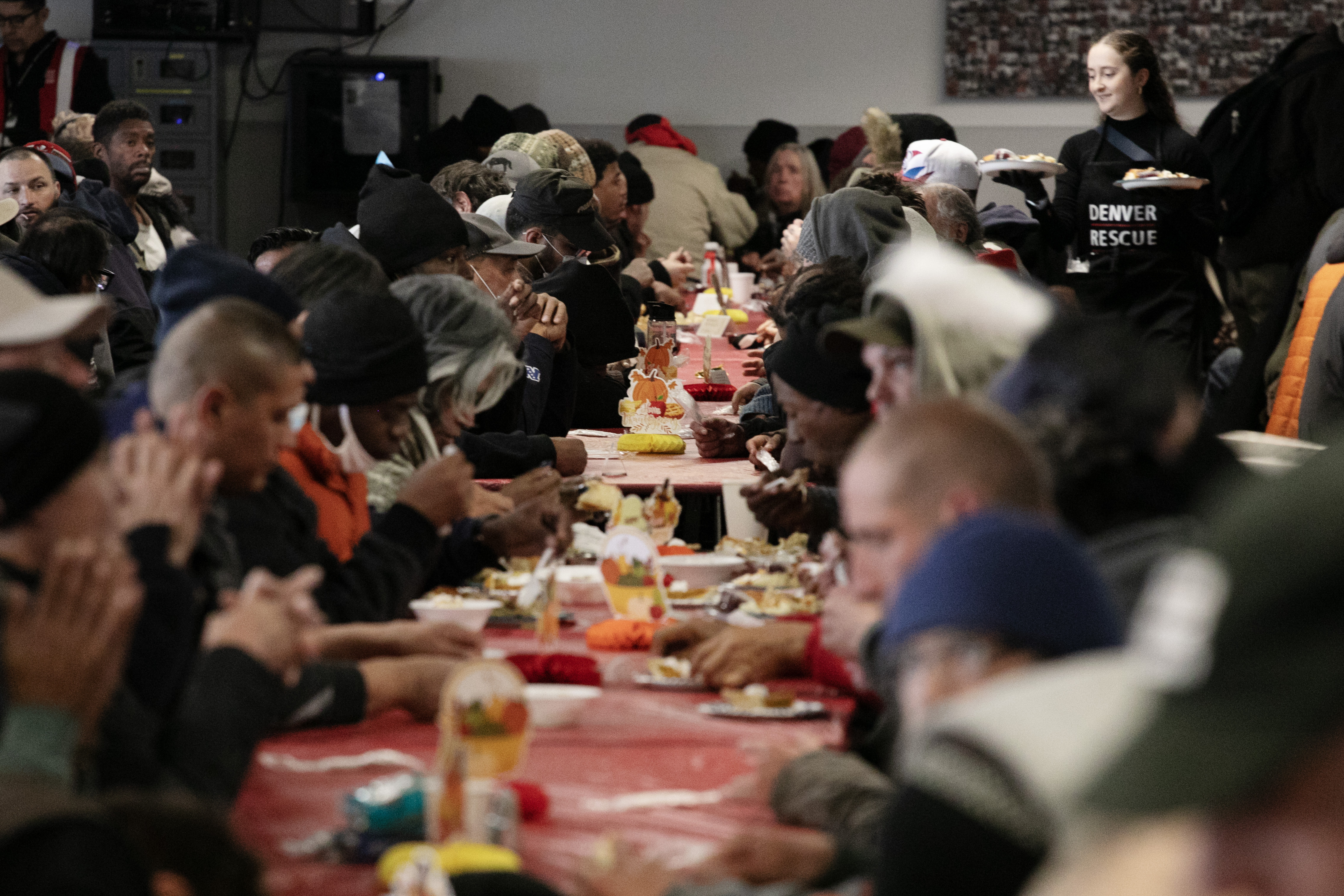 The Denver Rescue Mission provides warm Thanksgiving food to around 1,100 individuals between two locations the day before Thanksgiving on Wednesday, Nov. 27, 2024. 