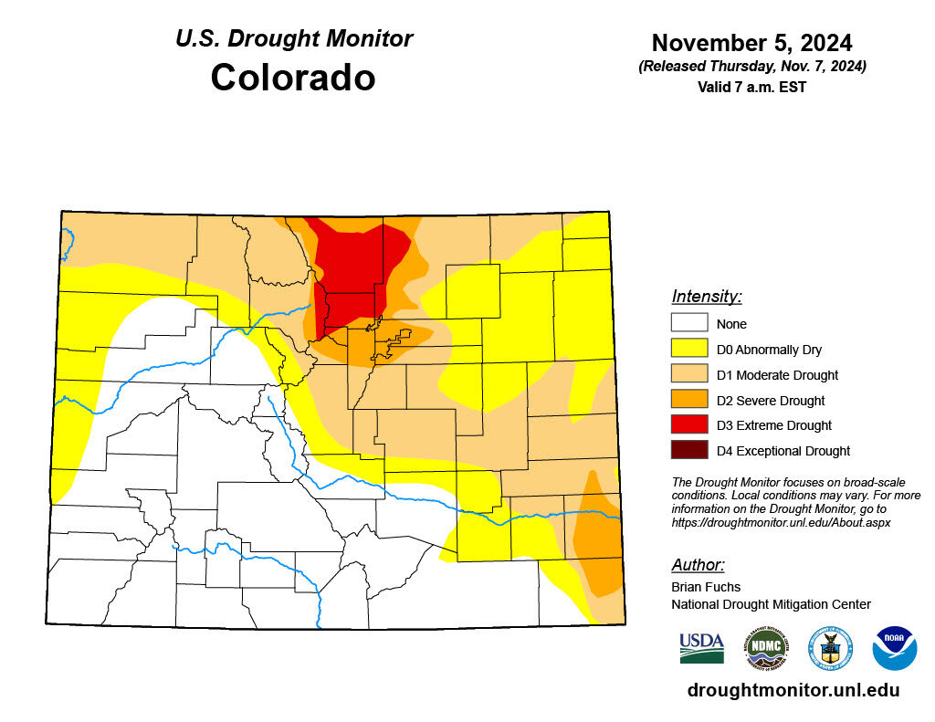 US Drought Monitor map for Colorado November 2024