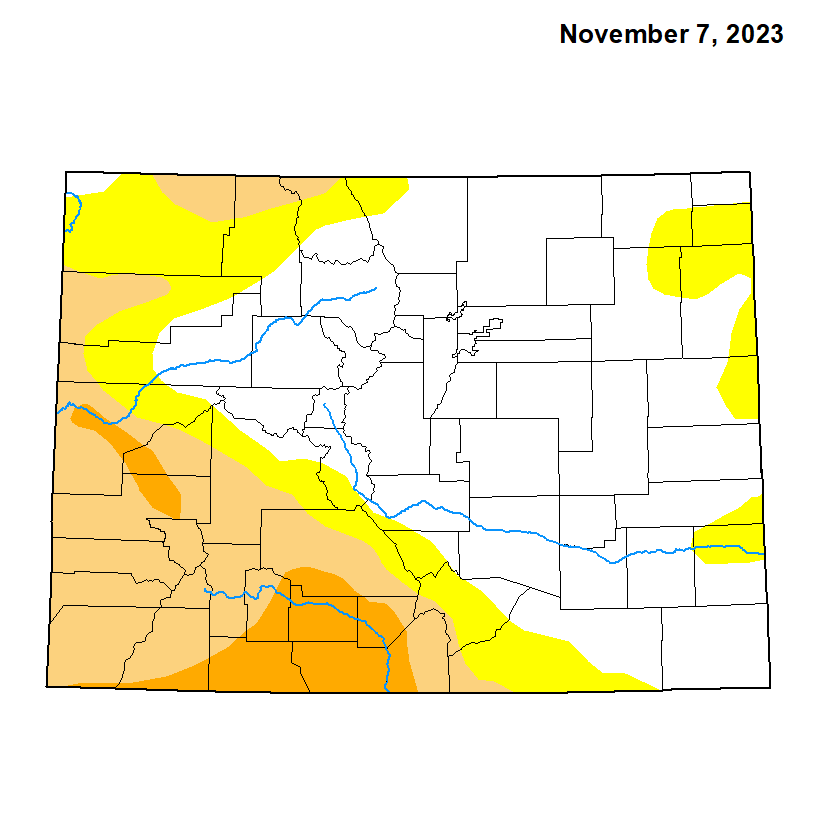 US Drought Monitor map for Colorado November 2023