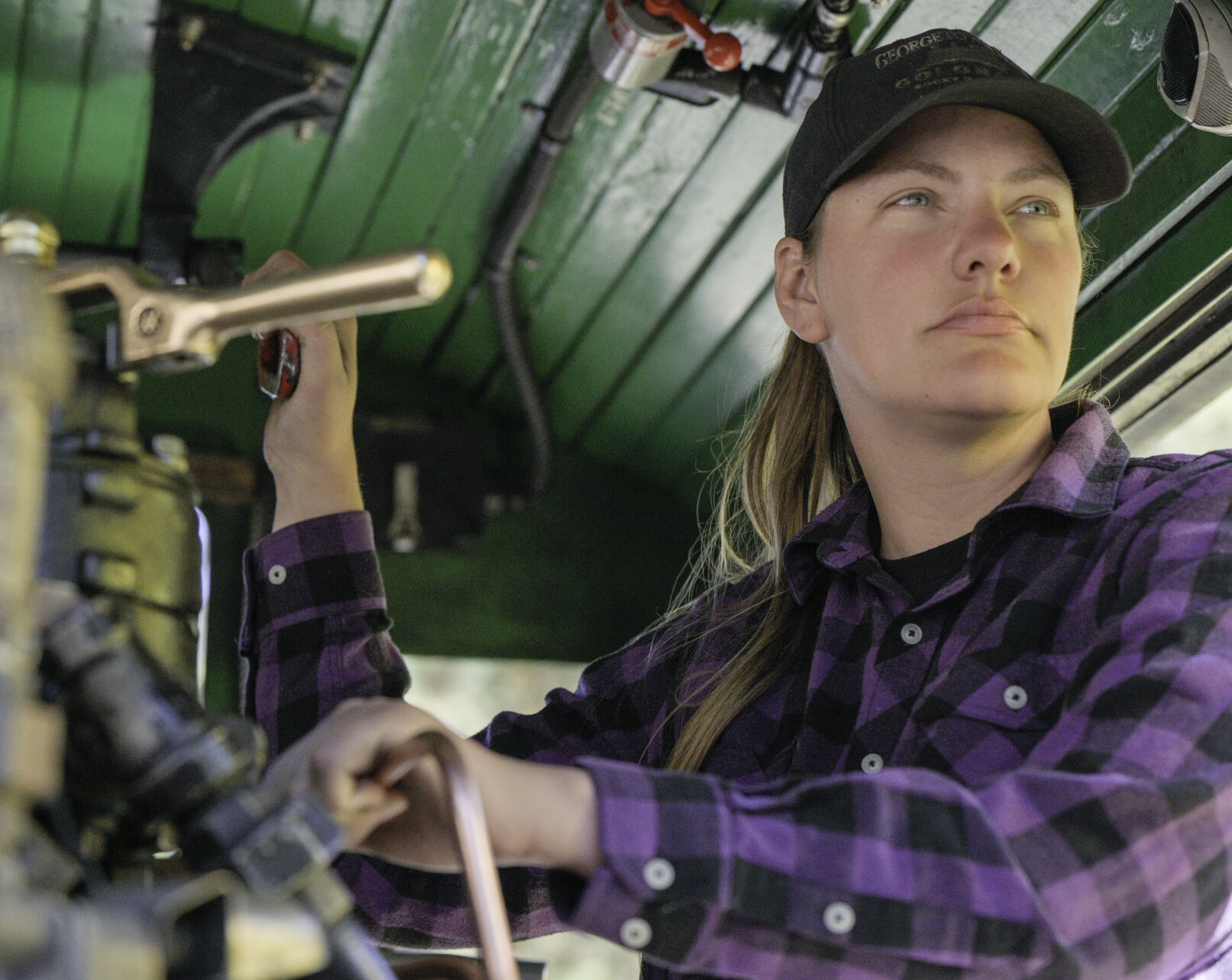 Engineer Jenn Jenks handles the controls of the steam engine with the Georgetown Loop Railroad on the way from Silver Plume to Georgetown in September. (Photos by Jerilee Bennett, The Gazette)