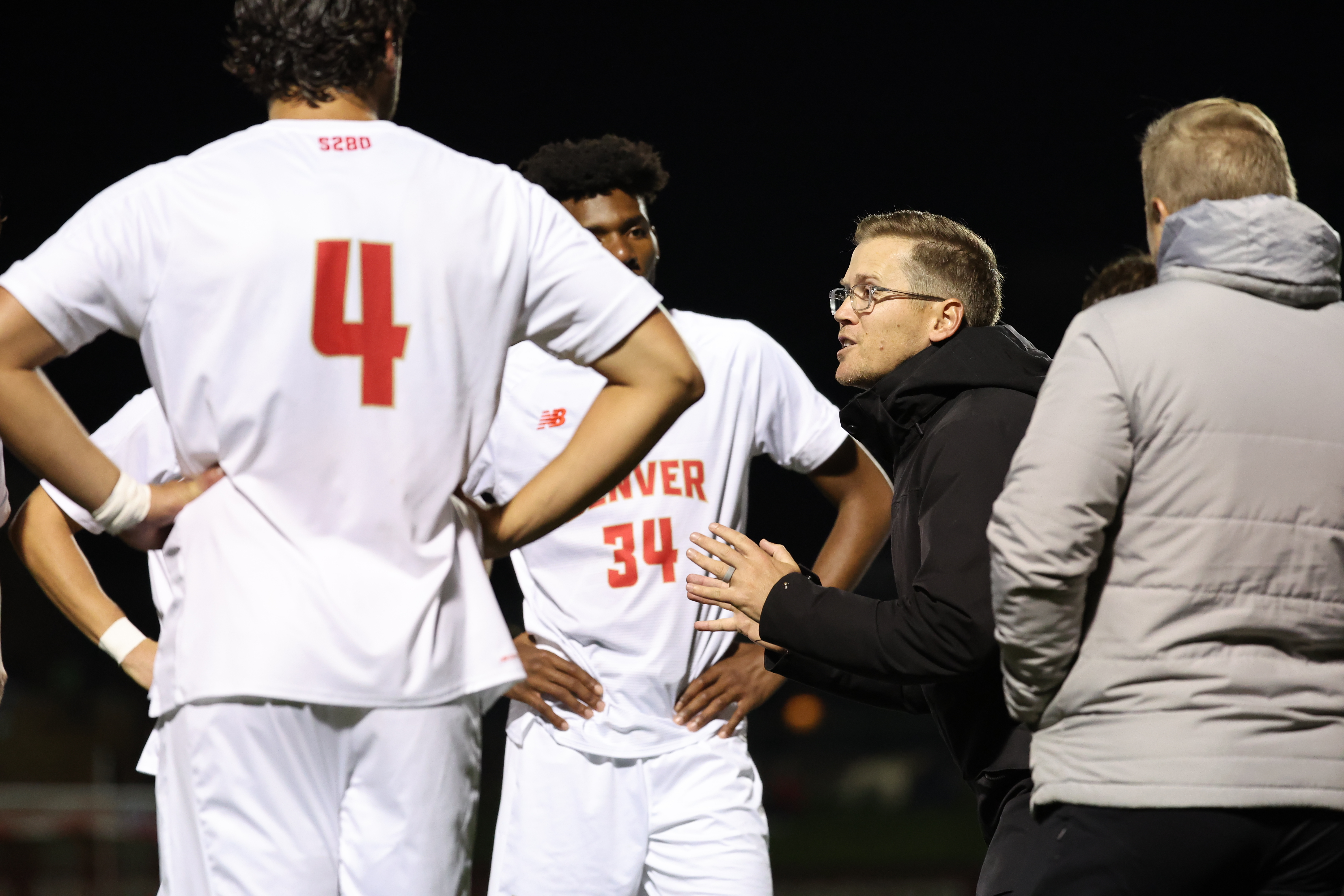 Denver men's soccer coach Jamie Franks leads the Pioneers against Seattle University. (Justin Tafoya/Clarkson Creative Photography) (Justin Tafoya/Clarkson Creative Photography)