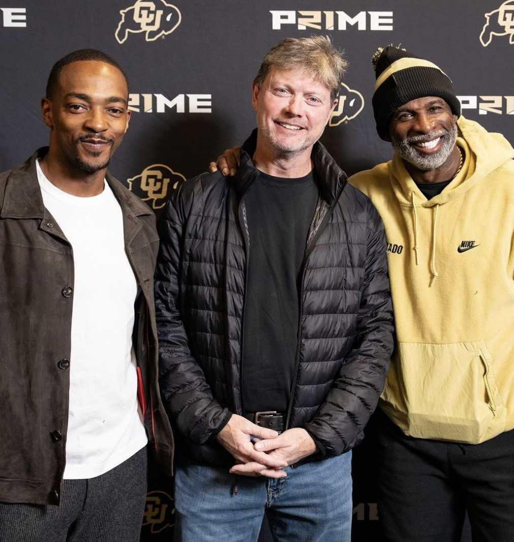 Actor Anthony Mackie, left, director George Nolfi and CU football coach Deion Sanders before a special screening of 