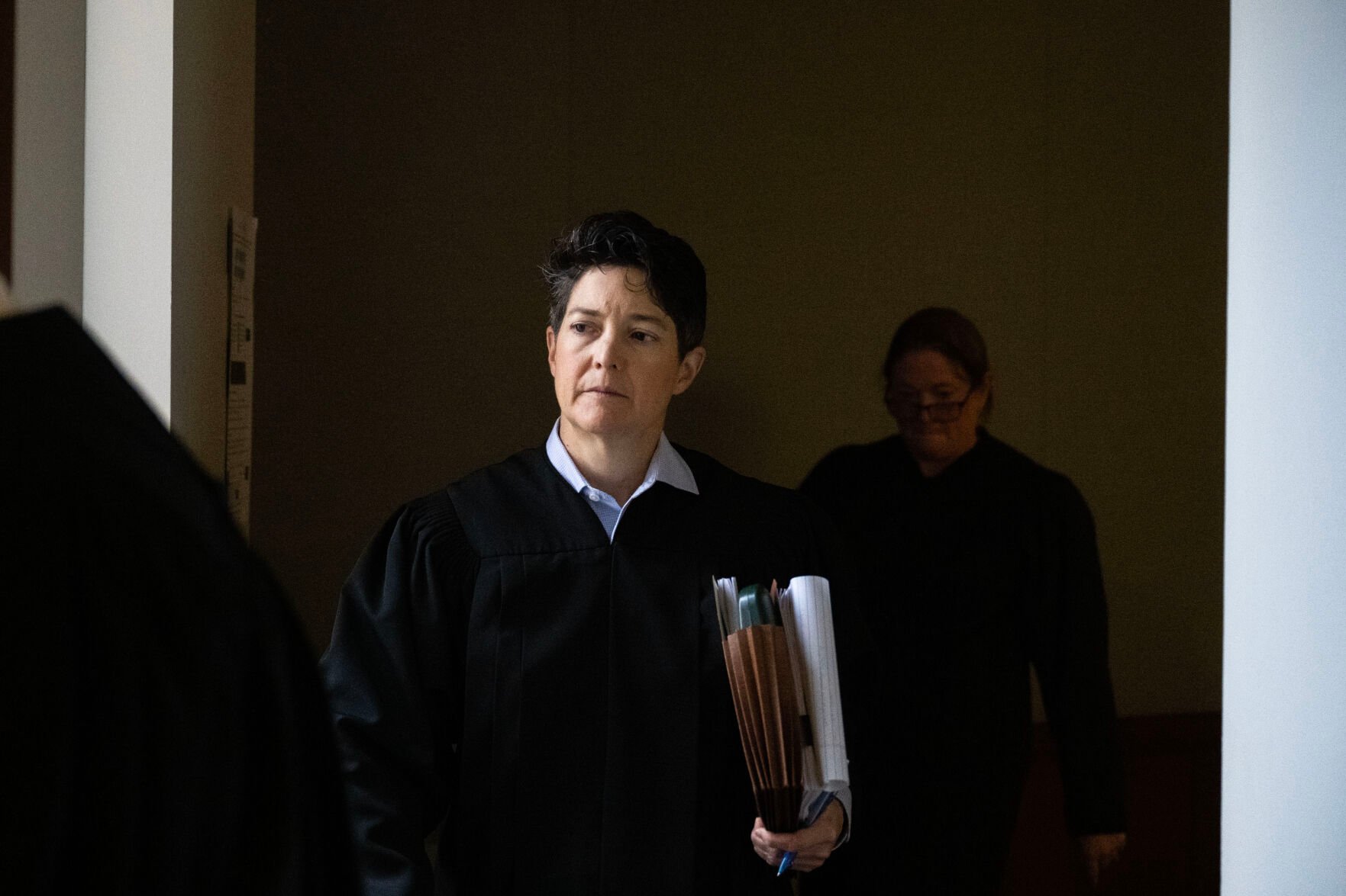 Colorado Supreme Court Chief Justice Monica M. Márquez and the rest of the court exit after hearing arguments for Nonhuman Rights Project v. Cheyenne Mountain Zoological Society as part of Courts in the Community at the Wolf Law building at University of Colorado Boulder on Thursday, Oct. 24, 2024. The semi-annual event entails the Colorado Supreme Court hearing arguments before an audience of students throughout the state. (Stephen Swofford, Denver Gazette) (StephenSwoffordPhotographerstephen.swofford@gazette.comhttps://secure.gravatar.com/avatar/1ddcaf11c5d70eaa58546ddc4e038687?d=mm&r=g)