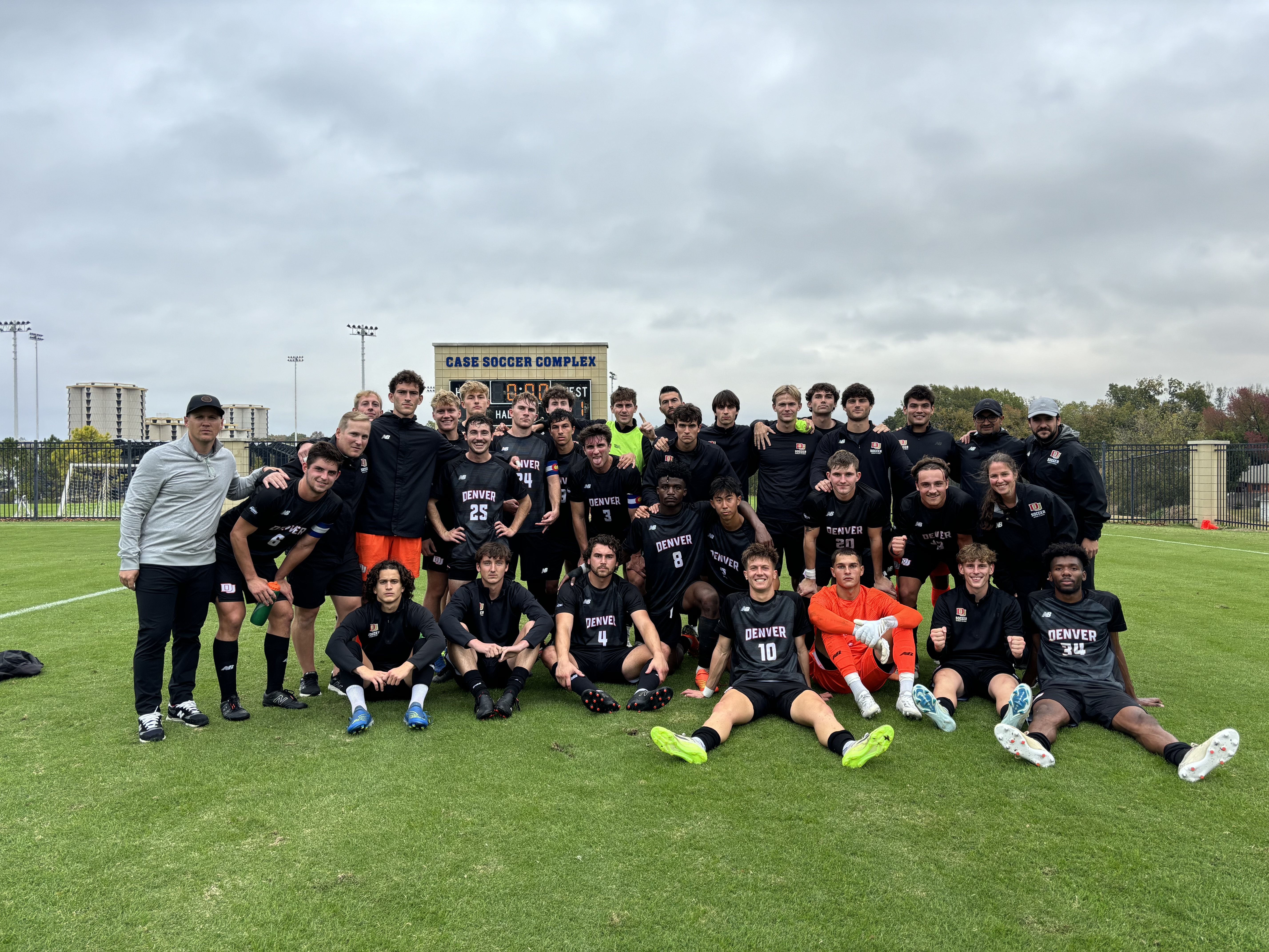 The Denver Pioneers soccer team celebrates a Summit League regular-season title Saturday, Nov. 2, at Case Soccer Complex in Tulsa, Okla. (Courtesy Denver Athletics) (Courtesy Denver Athletics)