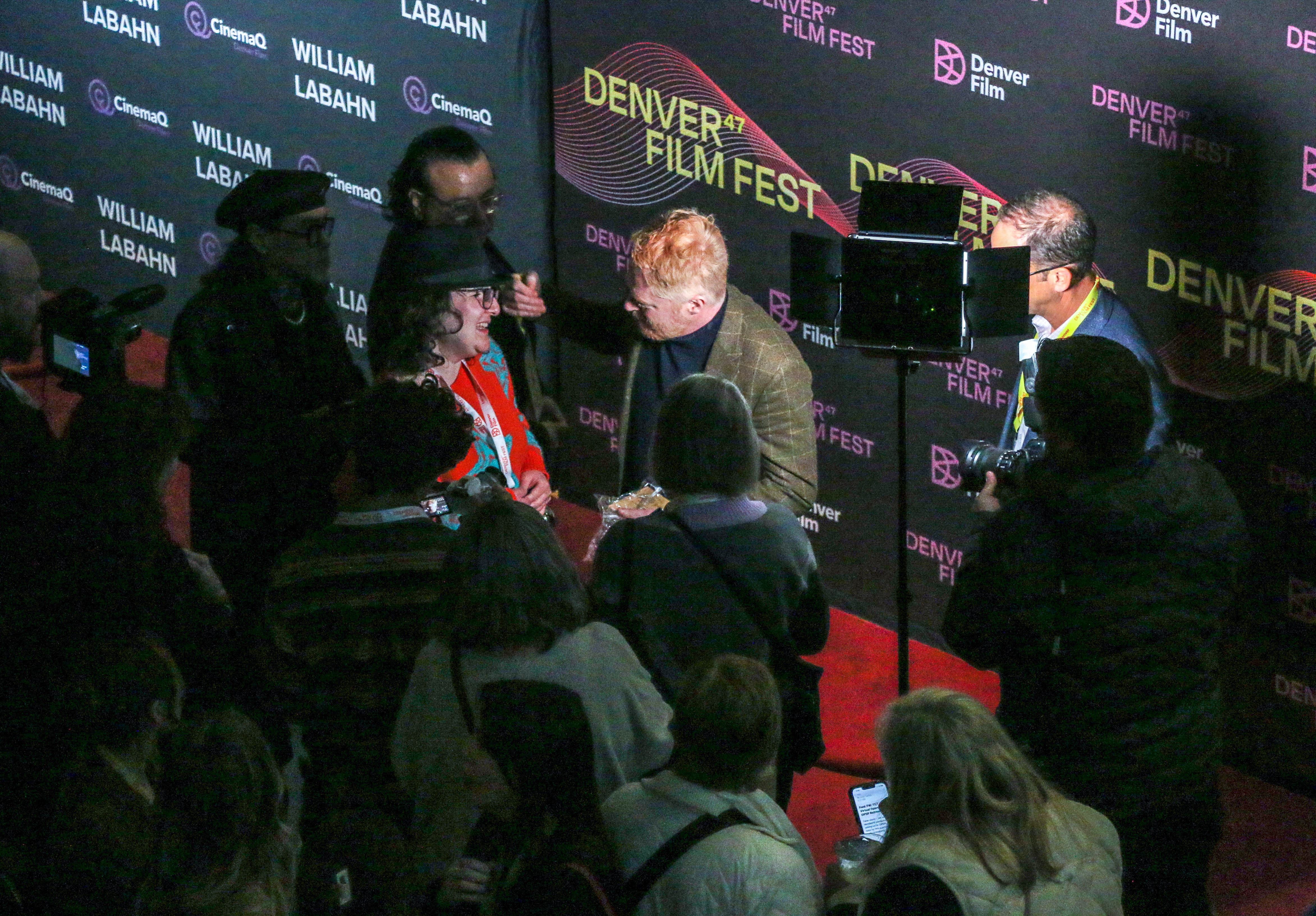 Jesse Tyler Ferguson walks the red carpet Denver Film's 2024 CinemaQ LaBahn Ikon Film Award presentation on Nov. 7, 2024, at the Denver Botanic Gardens. (JOHN MOORE)