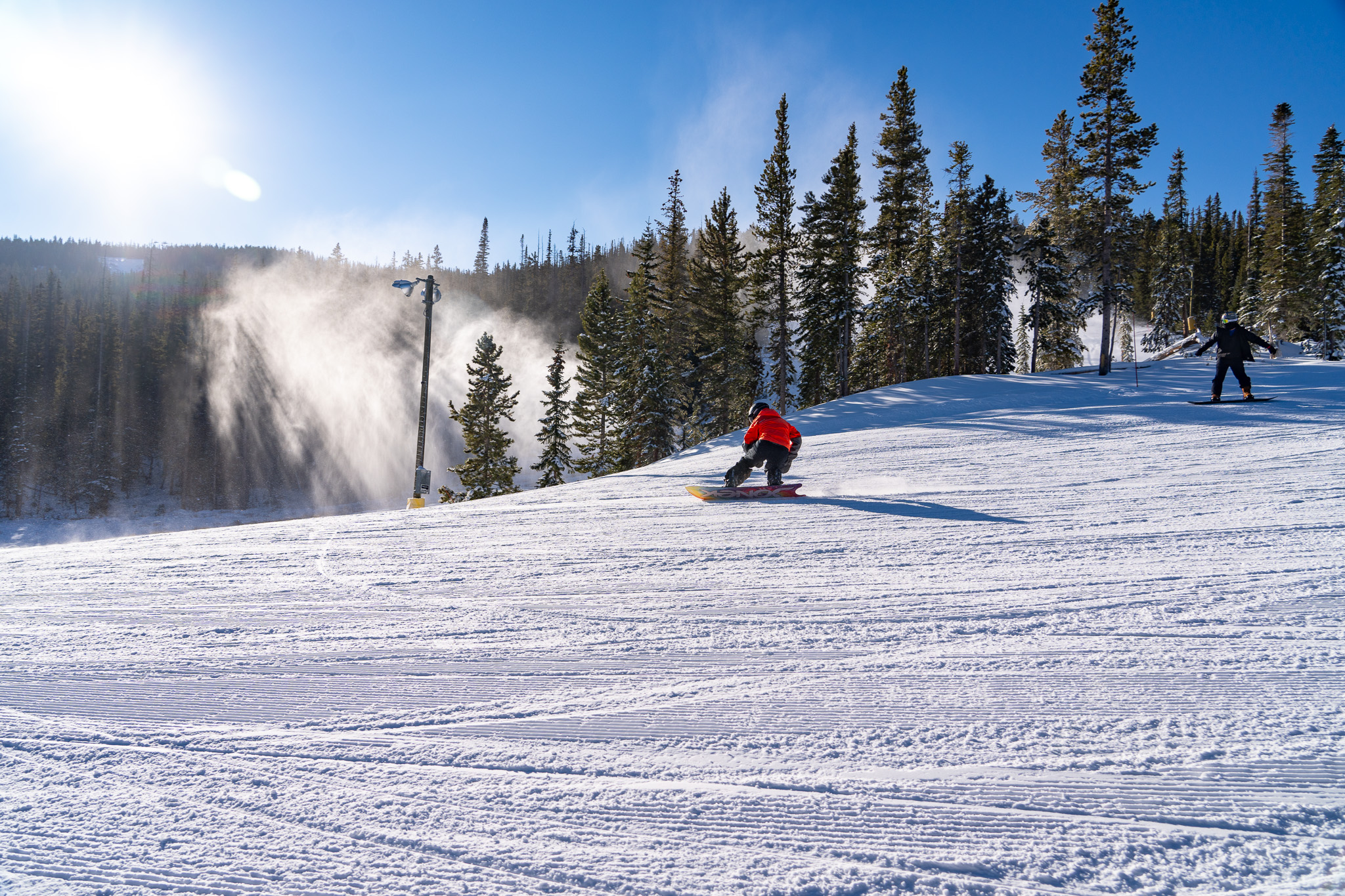 A snowboarder rides on opening day at Keystone Resort Saturday, Nov. 2, 2024 in Keystone, Colorado. (Courtesy, Katie Young, Keystone Resort)