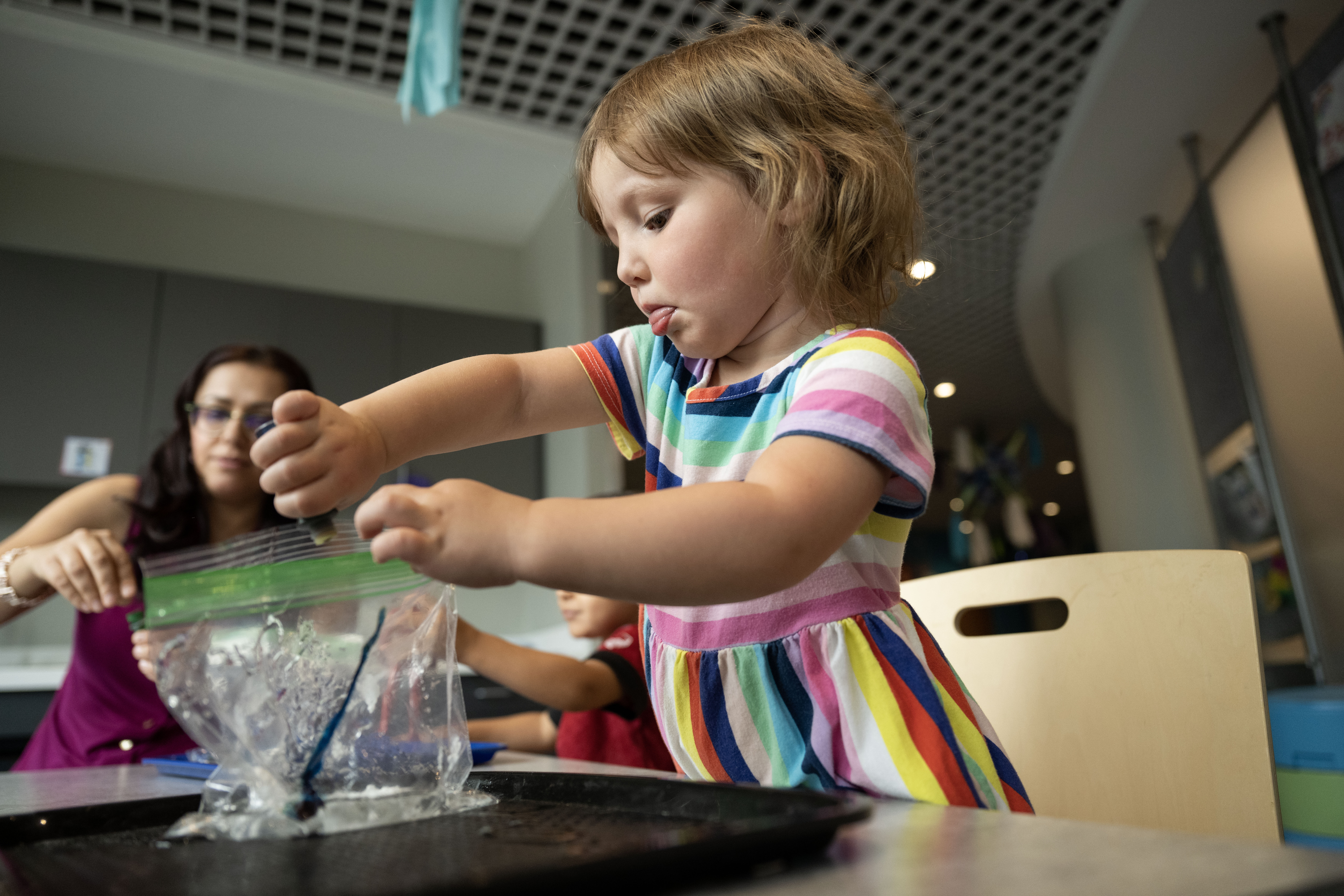 Sylvia McCann, 3, makes a bag of slime during a Kids Create learning event at the Central Library in Denver on Tuesday, Sept. 17, 2024. The library fully reopens Sunday, Nov. 3, 2024. (Stephen Swofford, Denver Gazette) (StephenSwoffordPhotographerstephen.swofford@gazette.comhttps://secure.gravatar.com/avatar/1ddcaf11c5d70eaa58546ddc4e038687?d=mm&r=g)