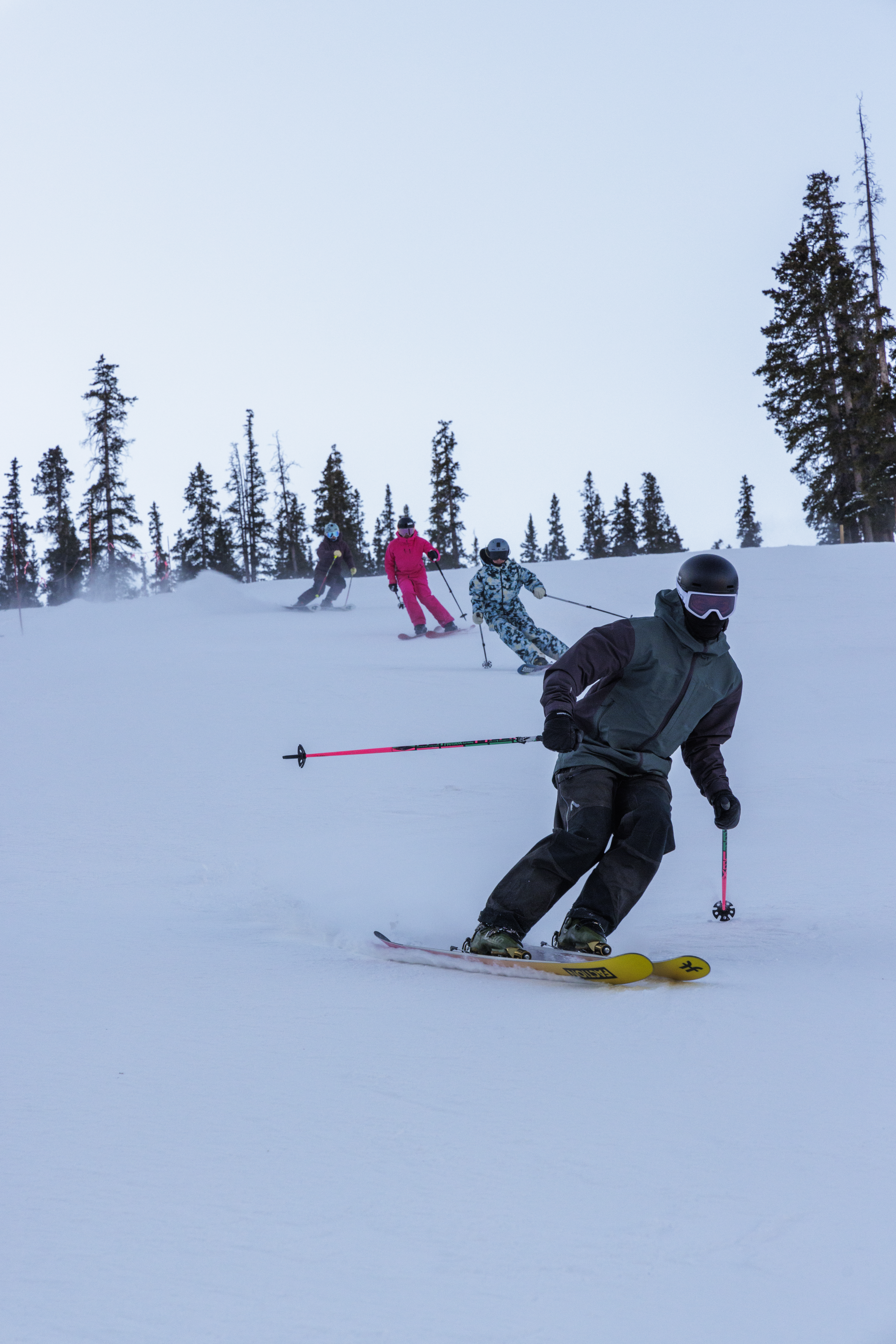 Skiers make their way down High Noon trail on opening day Saturday, Nov. 2, 2024 at Arapahoe Basin Ski Area in Dillon, Colorado. (Lucas Herbert, Arapahoe Basin Ski Area)