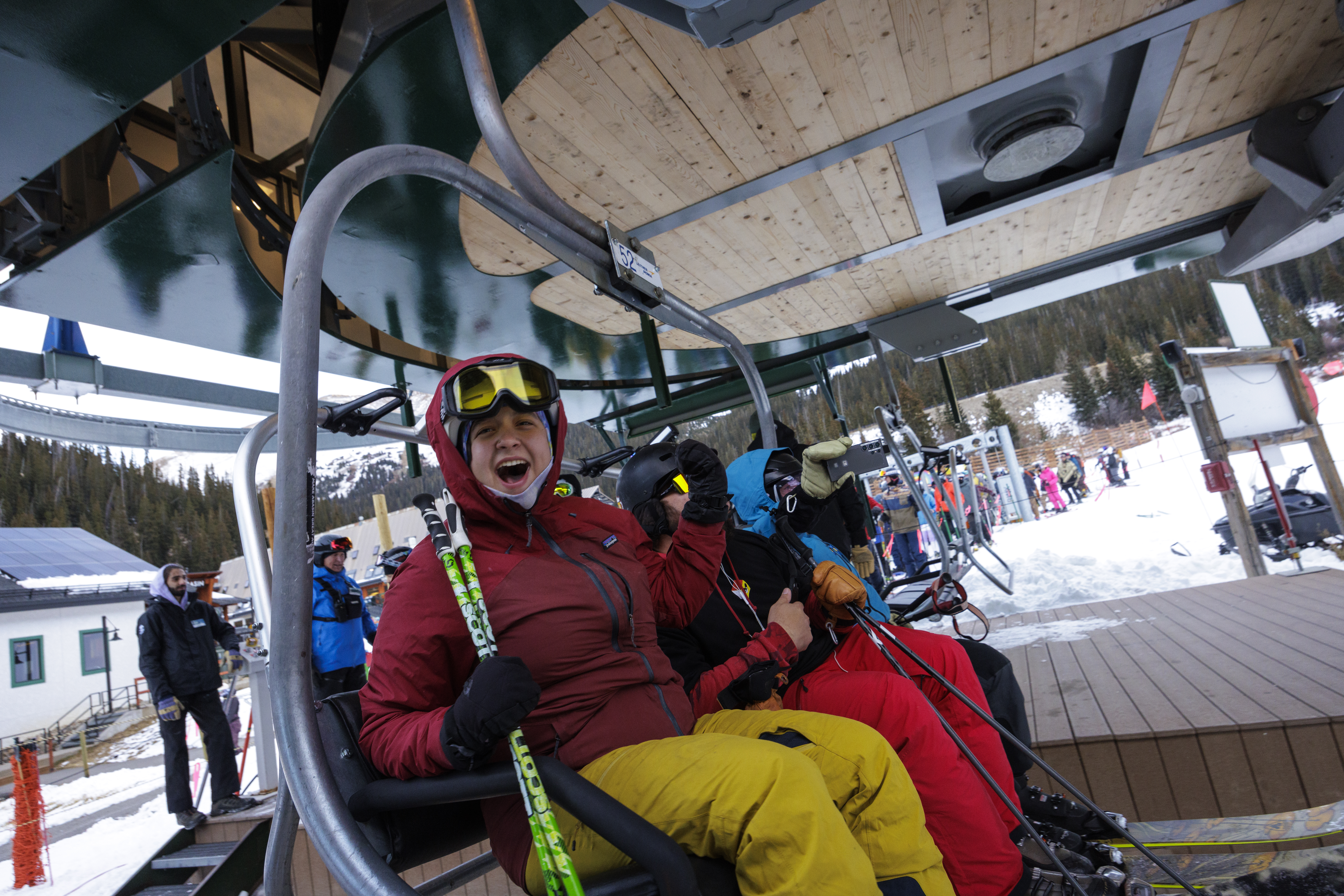 Skiers get first chair on opening day Saturday, Nov. 2, 2024 at Arapahoe Basin Ski Area in Dillon, Colorado. (Lucas Herbert, Arapahoe Basin Ski Area)