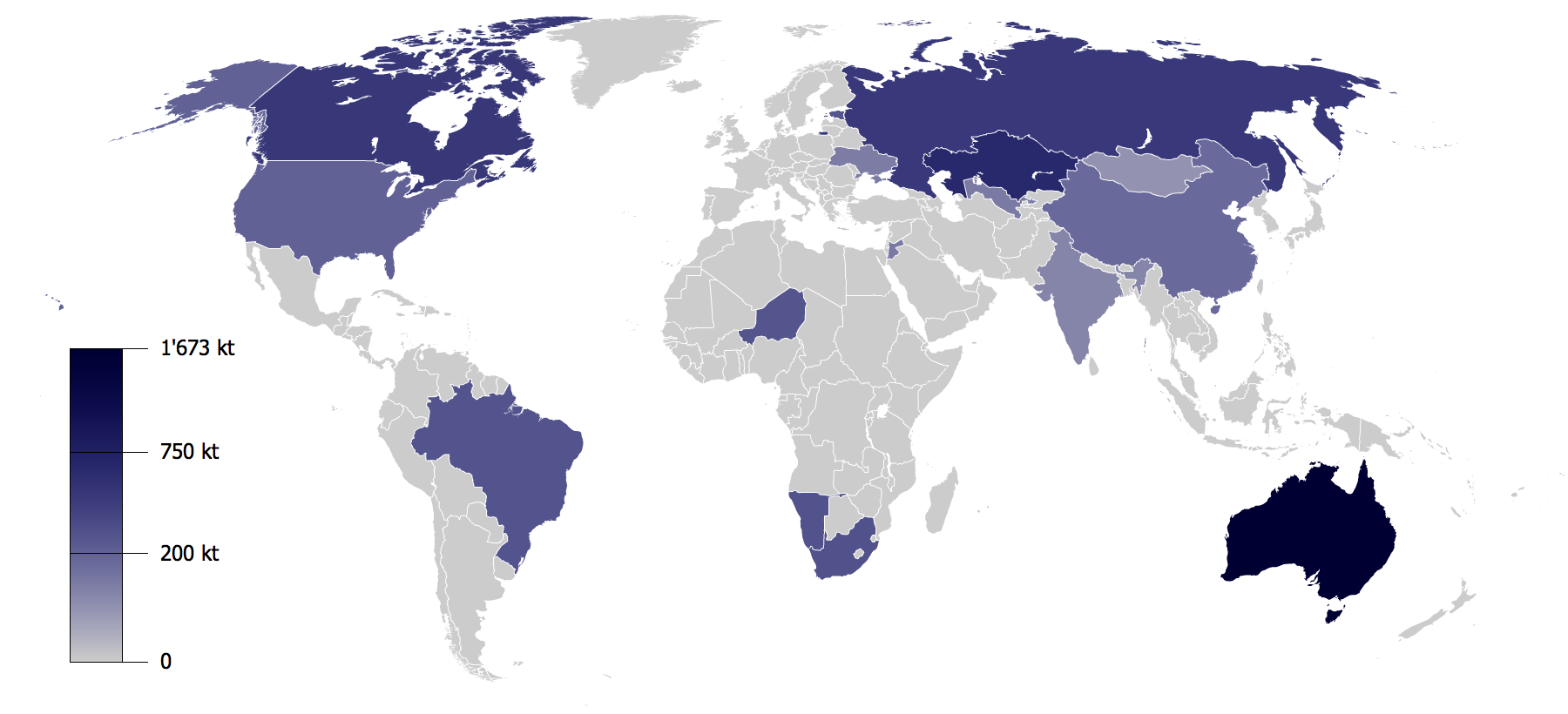 Worlds top uranium producers in 2010 (Courtesy Gunn Map)