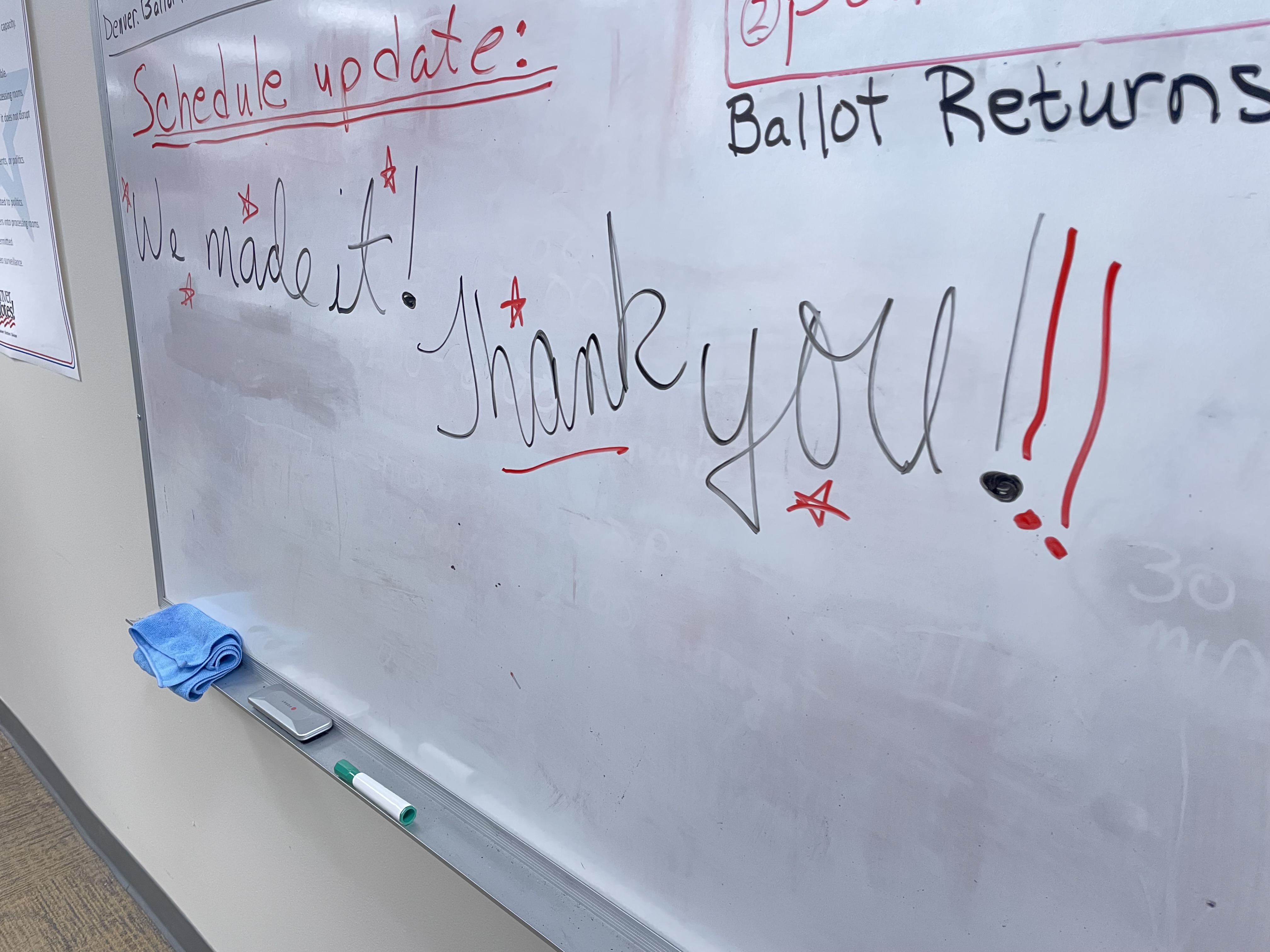 The white board in the Denver Elections Division signature verification room. (CarolMcKinleyDenver Enterprise Reportercarol.mckinley@gazette.comhttps://denvergazette.com/content/tncms/avatars/5/c3/a0f/5c3a0fbe-1007-11ec-9e18-b7f42cfa4b0f.9565a0ce58866e86bcf18260621c2a46.png)