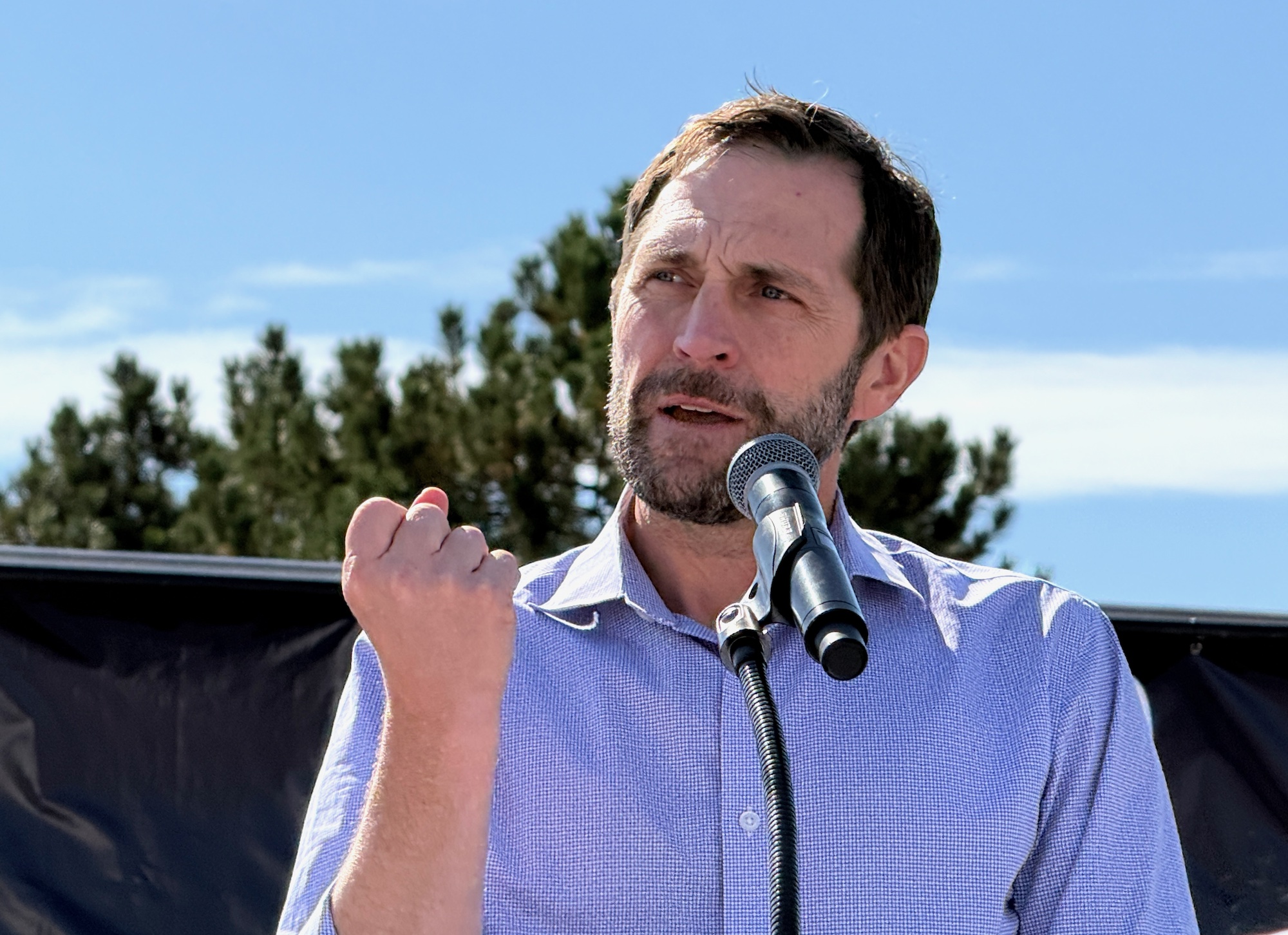 U.S. Rep. Jason Crow, an Aurora Democrat, addresses volunteers at a canvas launch for the Harris-Walz campaign on Oct. 12, 2024, at the Plumbers Local Union No. 3 hall in Aurora. (ErnestLuningernest.luning@coloradopolitics.comhttps://secure.gravatar.com/avatar/61bb0c52154afebd2a291cd6e42b5b66?d=mm&r=g)