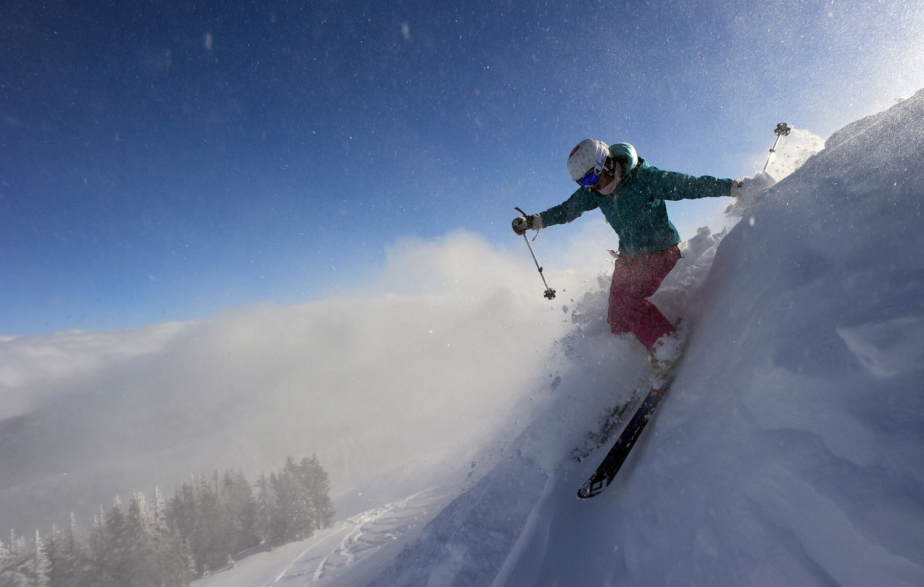 CHRISTIAN MURDOCK, THE GAZETTELeslie Bergan of Colorado Springs drops into the Prospector at Wolf Creek Monday, Dec. 17, 2012, after 51 inches of snow fell on the southern Colorado ski area over the weekend. (The Gazette, Christian Murdock) (Christian murdock)