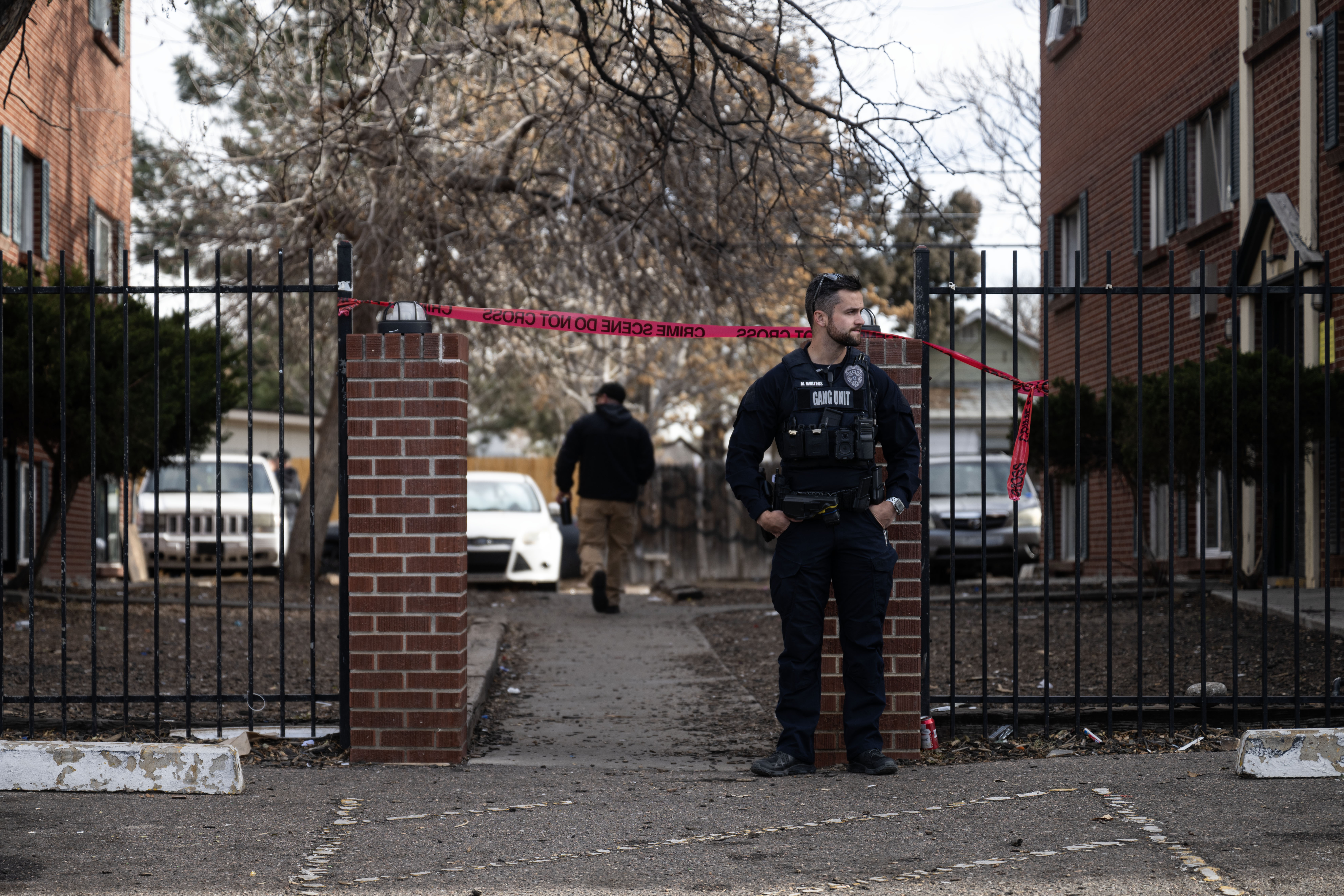 Members of the aurora Police Department’s Gang Unit investigate a home invasion that happened last night in Aurora on Tuesday, Dec. 17, 2024. Fourteen people have been detained by Aurora police after officers responded to a report of a home invasion with weapons at The Edge at Lowry Apartments according to a press release from the department. (Stephen Swofford, Denver Gazette) (StephenSwoffordPhotographerstephen.swofford@gazette.comhttps://secure.gravatar.com/avatar/1ddcaf11c5d70eaa58546ddc4e038687?d=mm&r=g)