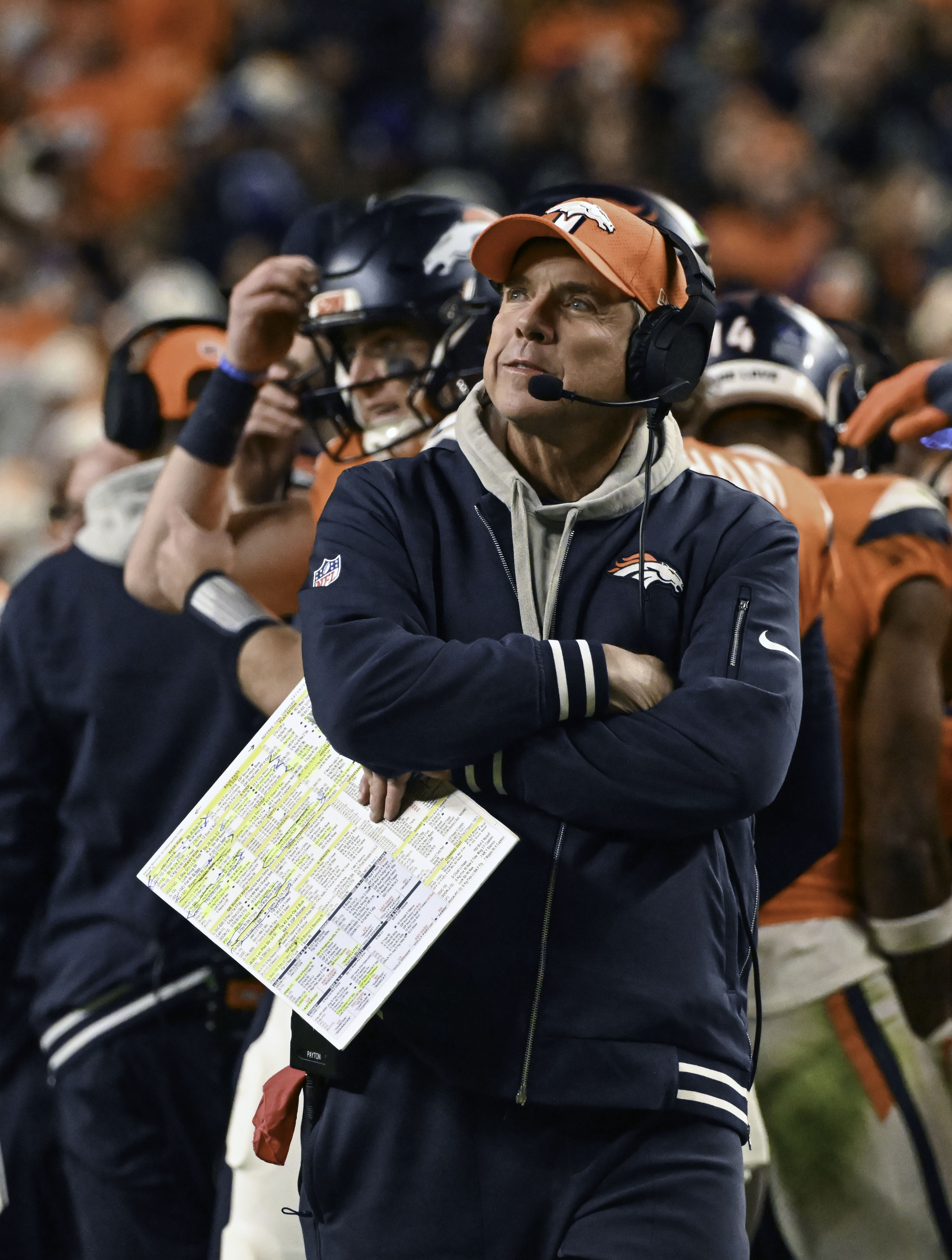 Denver Broncos Head Coach Sean Payton ponders plays during a game against the Colts on Sunday, Dec. 15, 2024. (Jerilee Bennett,The Gazette)
