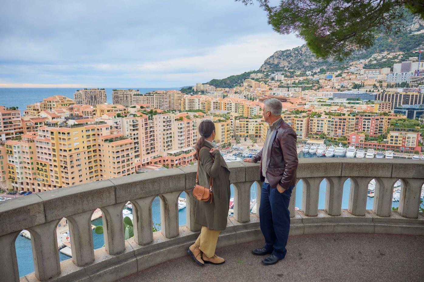 Couple appreciate Monaco from terrace