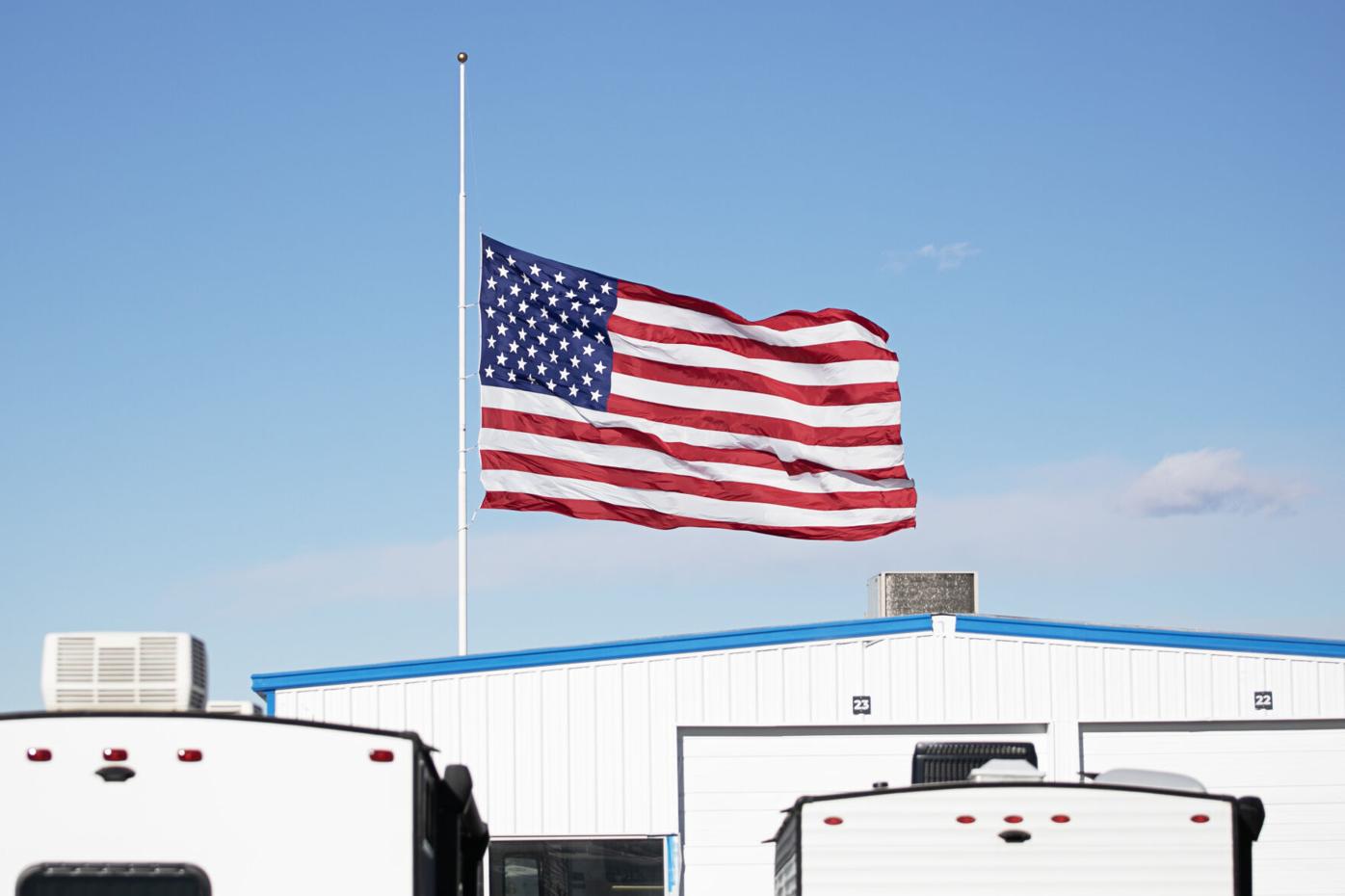 An American flag at half mast for the late President Jimmy Carter