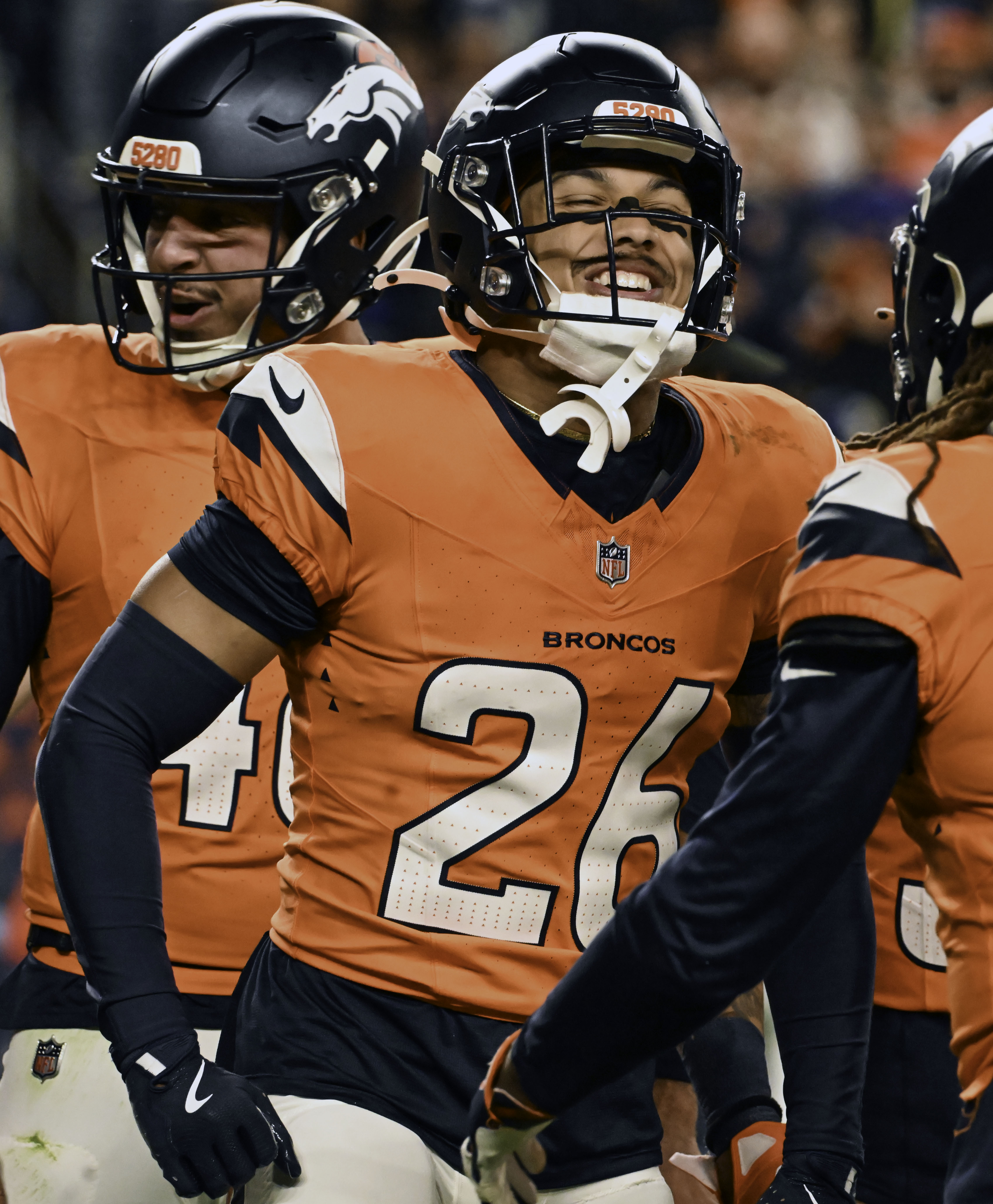 Denver Broncos safety Devon Key (26) is all smiles after a good play during a game against the Colts on Sunday, Dec. 15, 2024. (Jerilee Bennett,The Gazette)