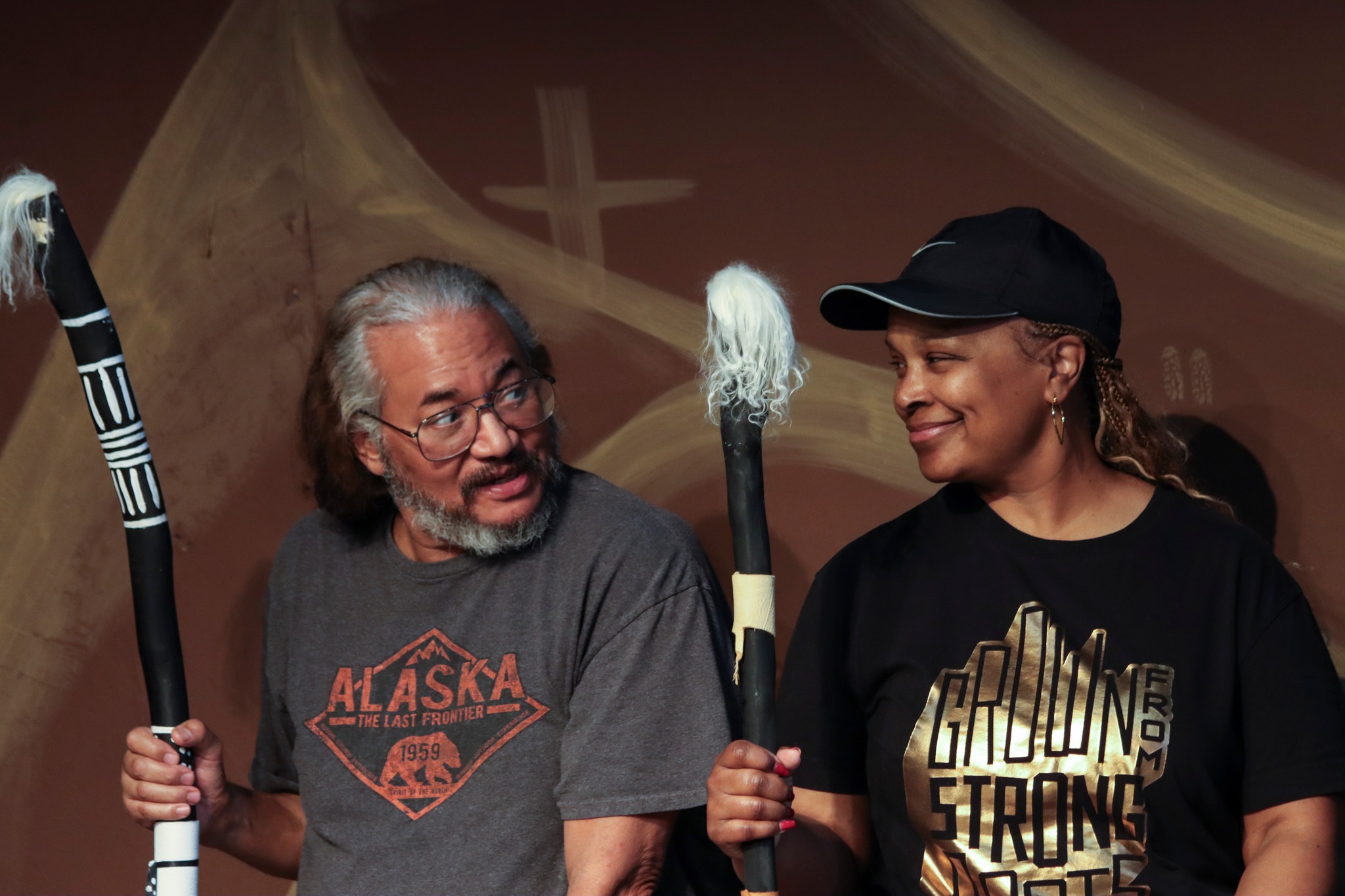 Legendary local actors Hugo Jon Sayles, left, and Mary Louise Lee in rehearsal for