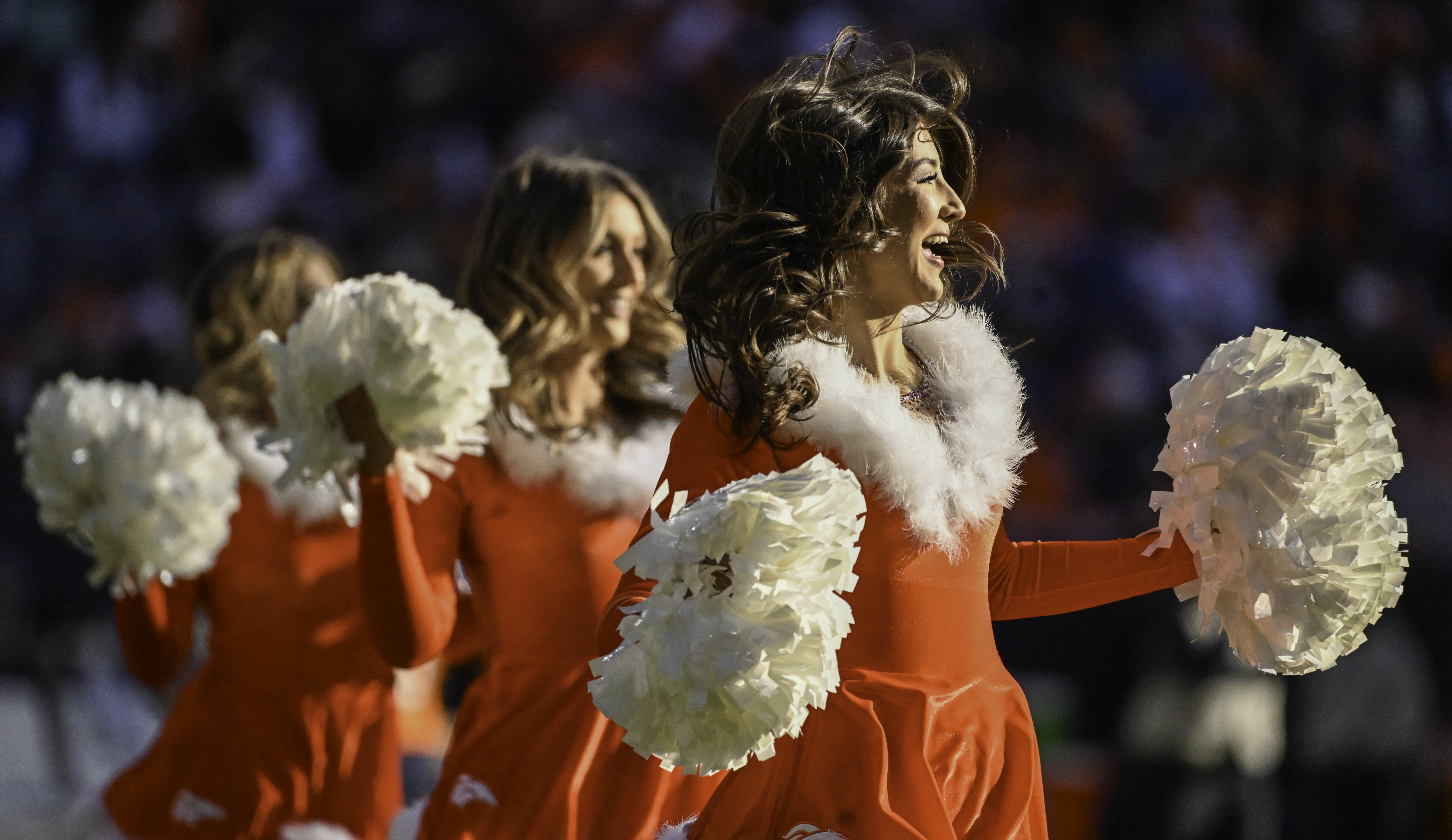 Broncos cheerleaders dance a Christmas routine during a game against the Colts. The Broncos defeated the Colts 31-13 at Empower Field at Mile High on Sunday, Dec. 15, 2024. (Jerilee Bennett,The Gazette)