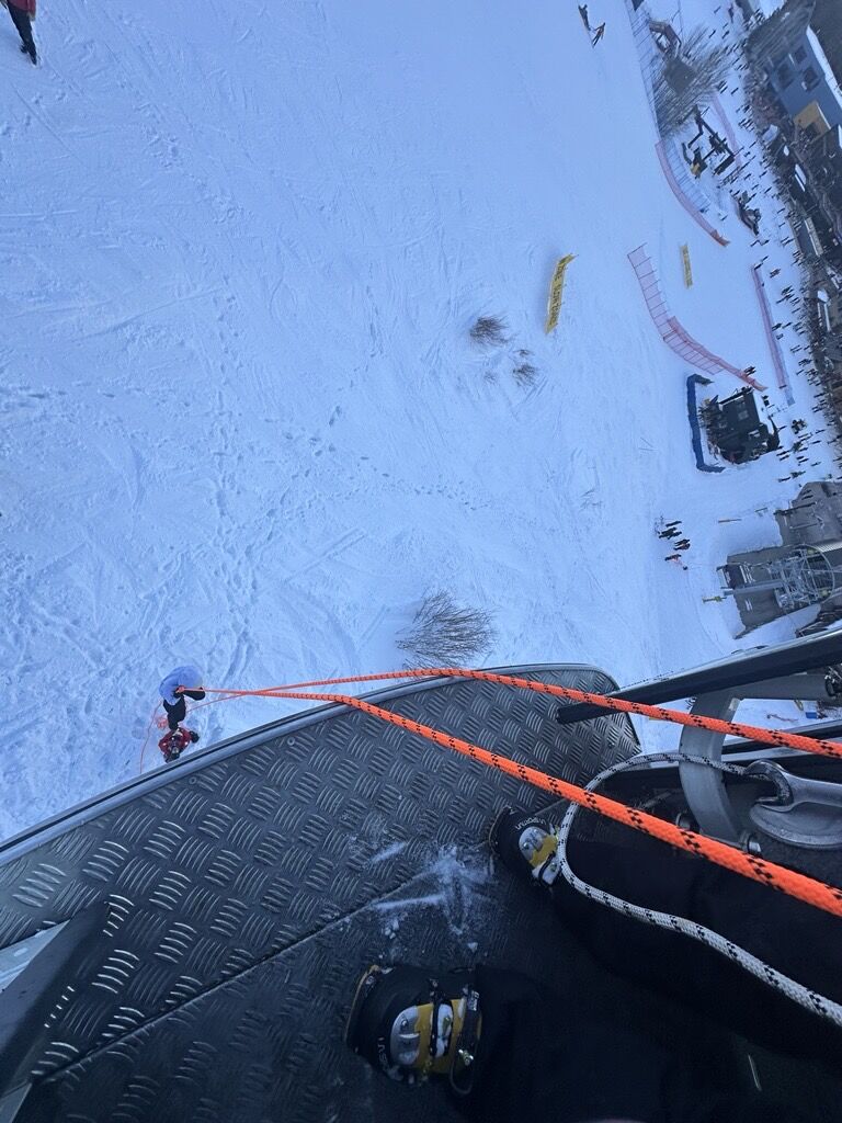 A person rappels from the gondola at Winter Park after a malfunction on Dec. 21, 2024. (Courtesy photo, Jack Bronchetti)