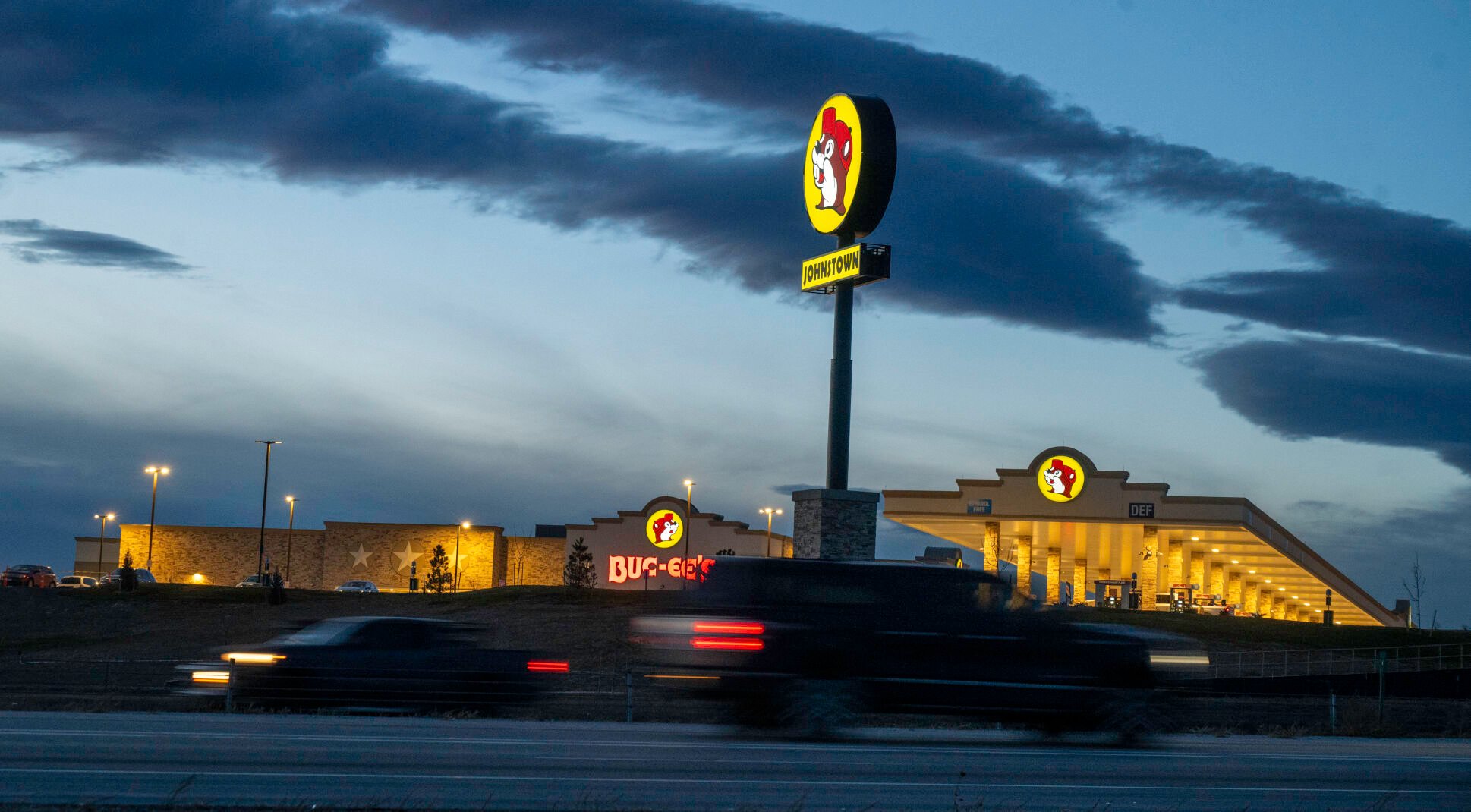 Buc-ee’s lights up the sky in December at a location near Johnstown. (the tribune file)
