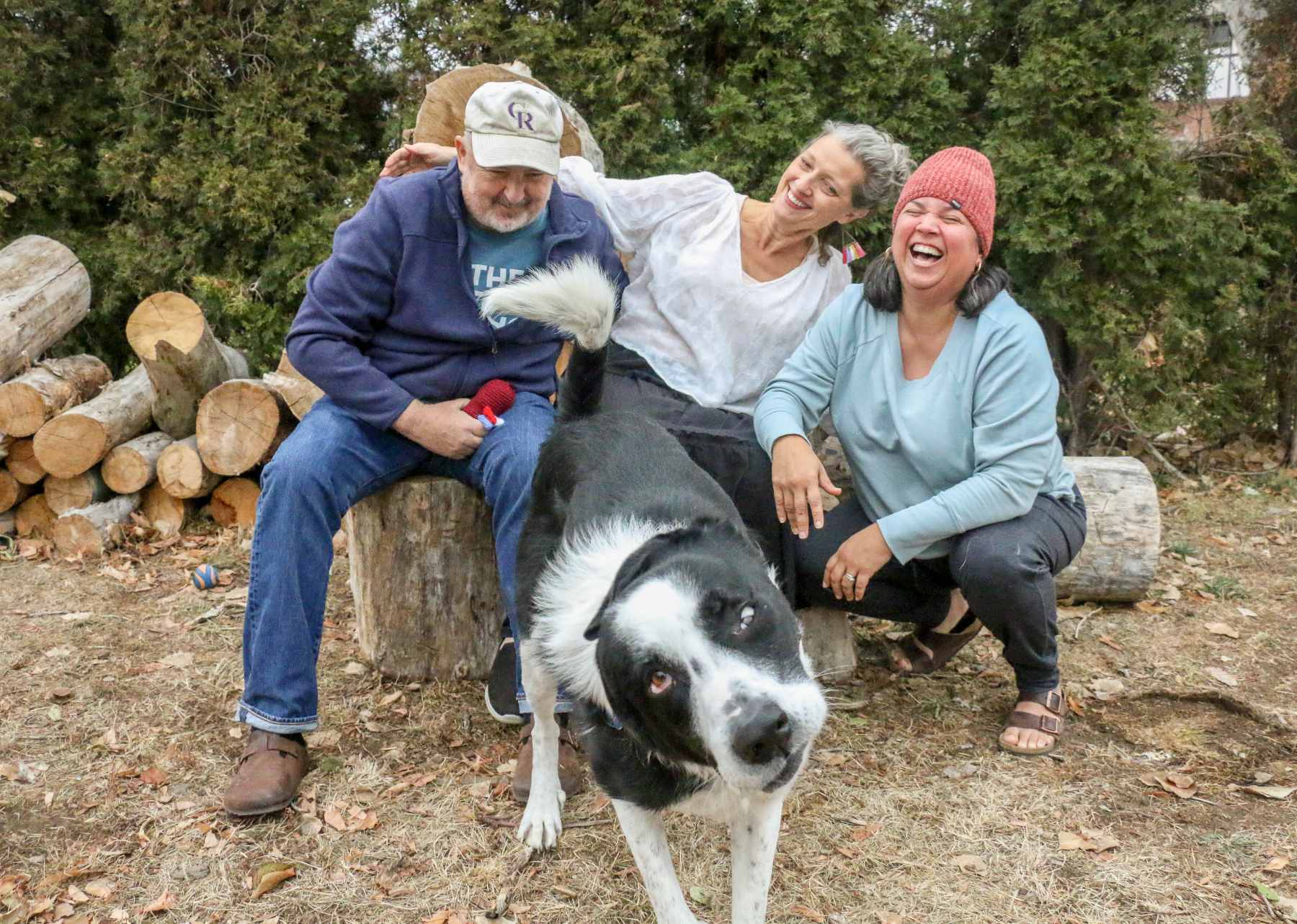 Lee Anderson, left, longtime friend Mare Trevathan and Anderson's wife, GerRee Hinshaw enjoy a moment of levity with family dog Poe after discussing Trevathan's kidney donation that has made Anderson's life, in his words,