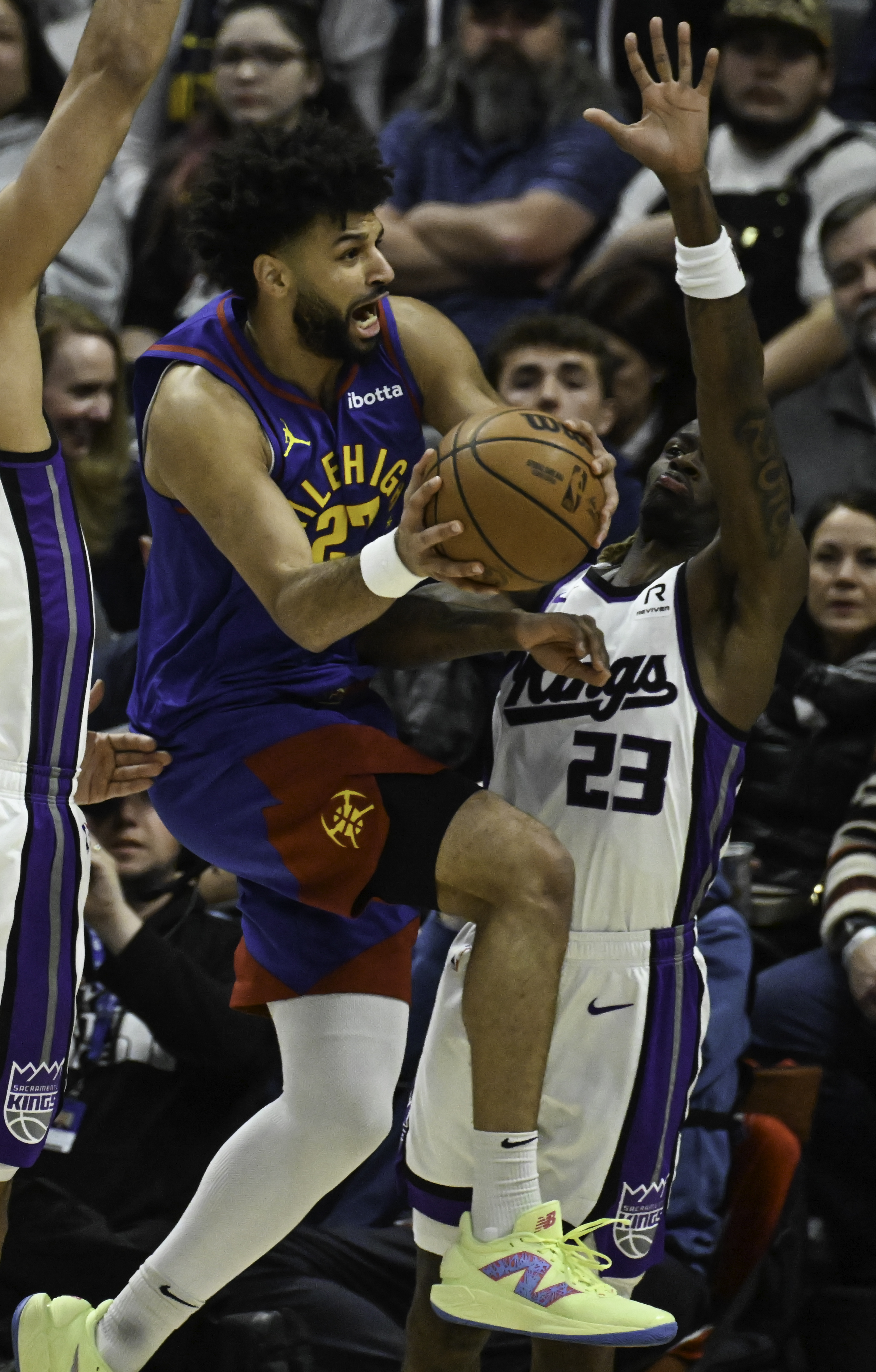 Denver Nuggets guard Jamal Murray (27) goes up for a shot during the 2nd quarter from 3/4 court during a game against the Kings at Ball Arena on Thursday, Jan. 23, 2025. (Jerilee Bennett,The Gazette)