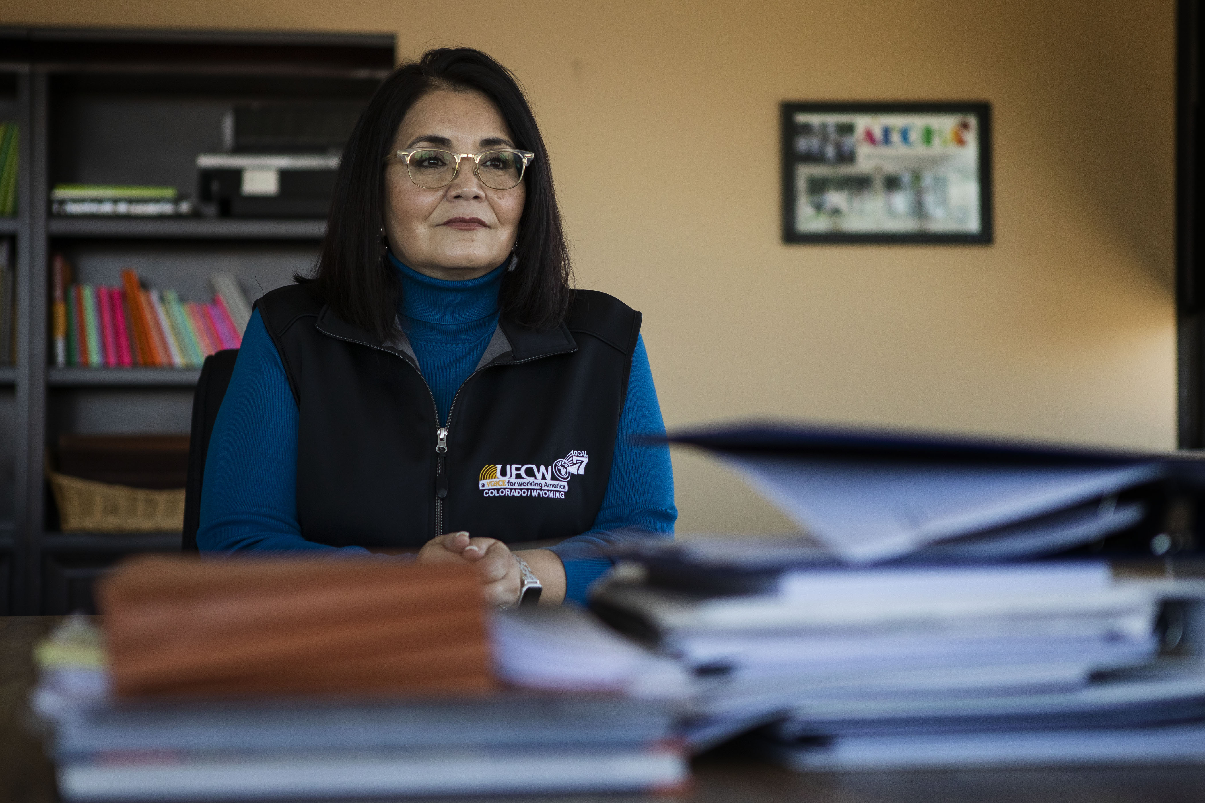 FILE PHOTO: United Food & Commercial Workers Local 7 President Kim Cordova poses for a portrait in her office at their headquarters on Thursday, Feb. 24, 2022, in Wheat Ridge, Colo. (Timothy Hurst/The Denver Gazette) (Timothy Hurst/The Denver Gazette)