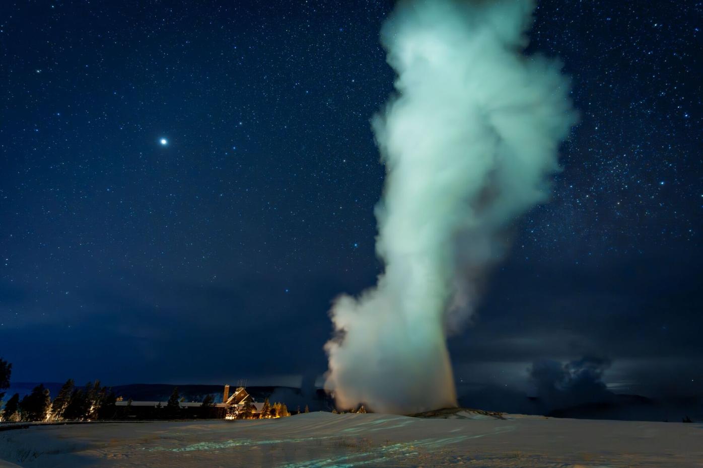 Old Faithful Geiser Under the Stars image